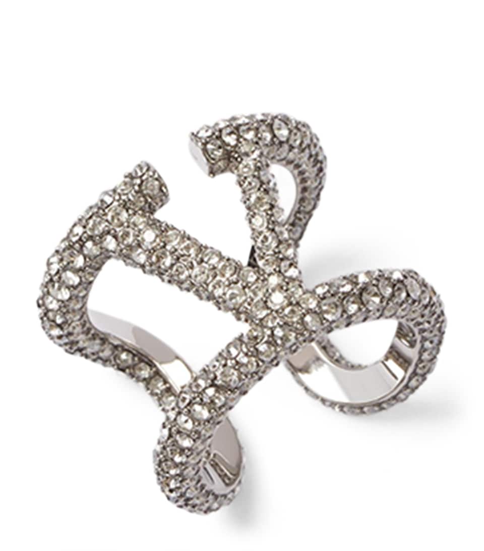 Crystal-Embellished VLogo Ring