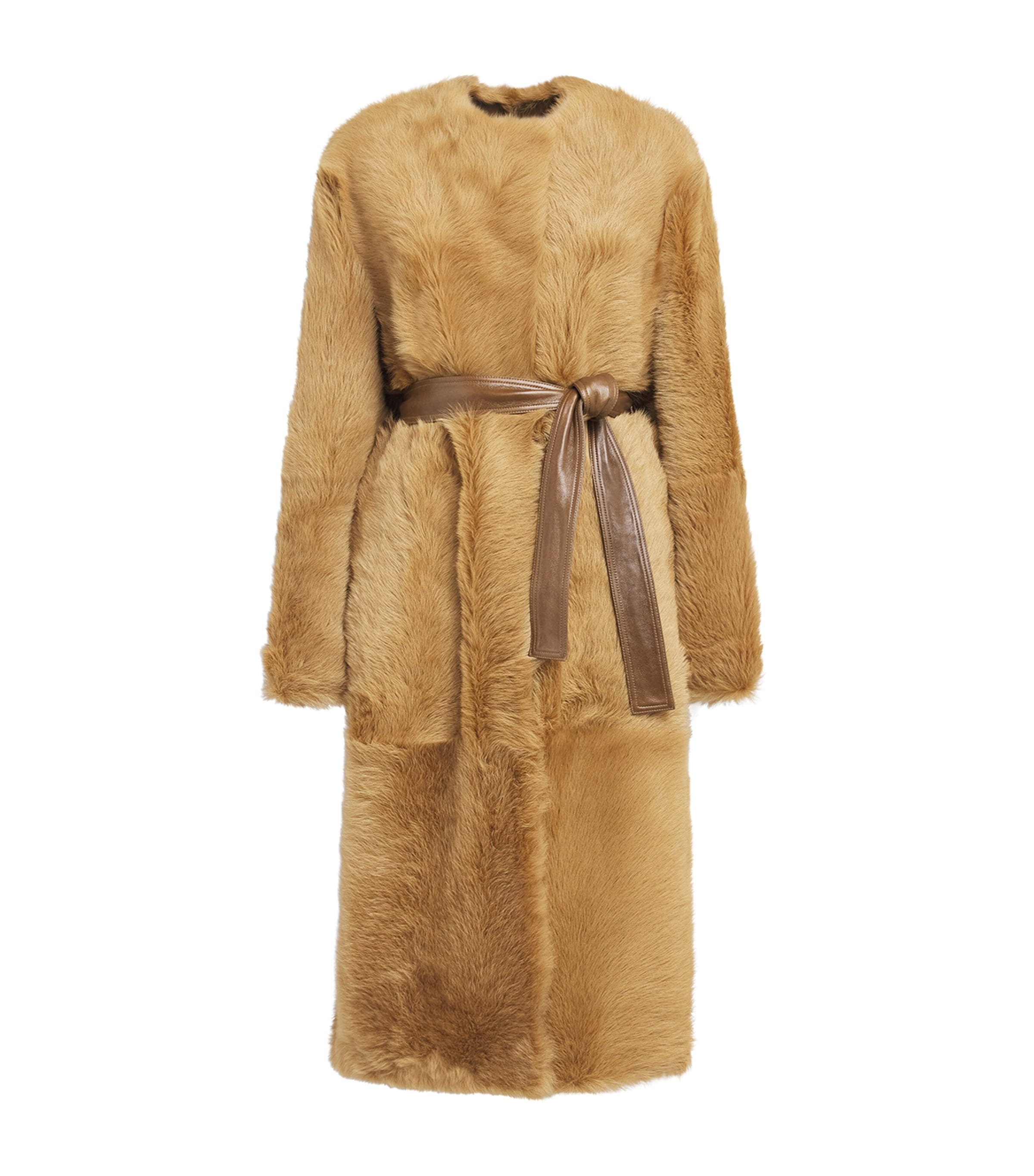 FFORME Womens Reversible Camel Shearling-Leather Coat Camel