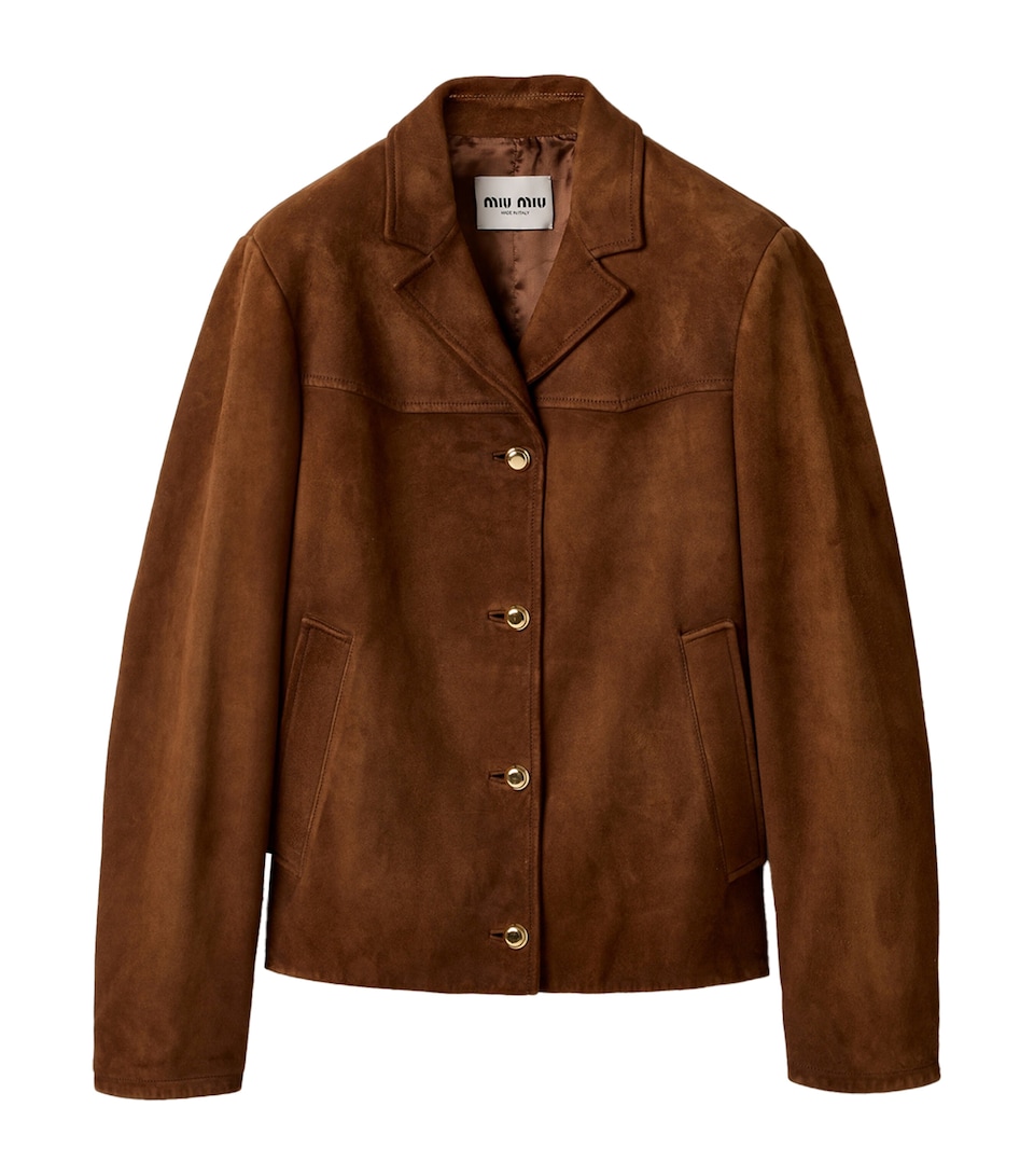 Miu Miu Womens Waxed Suede Jacket Brown