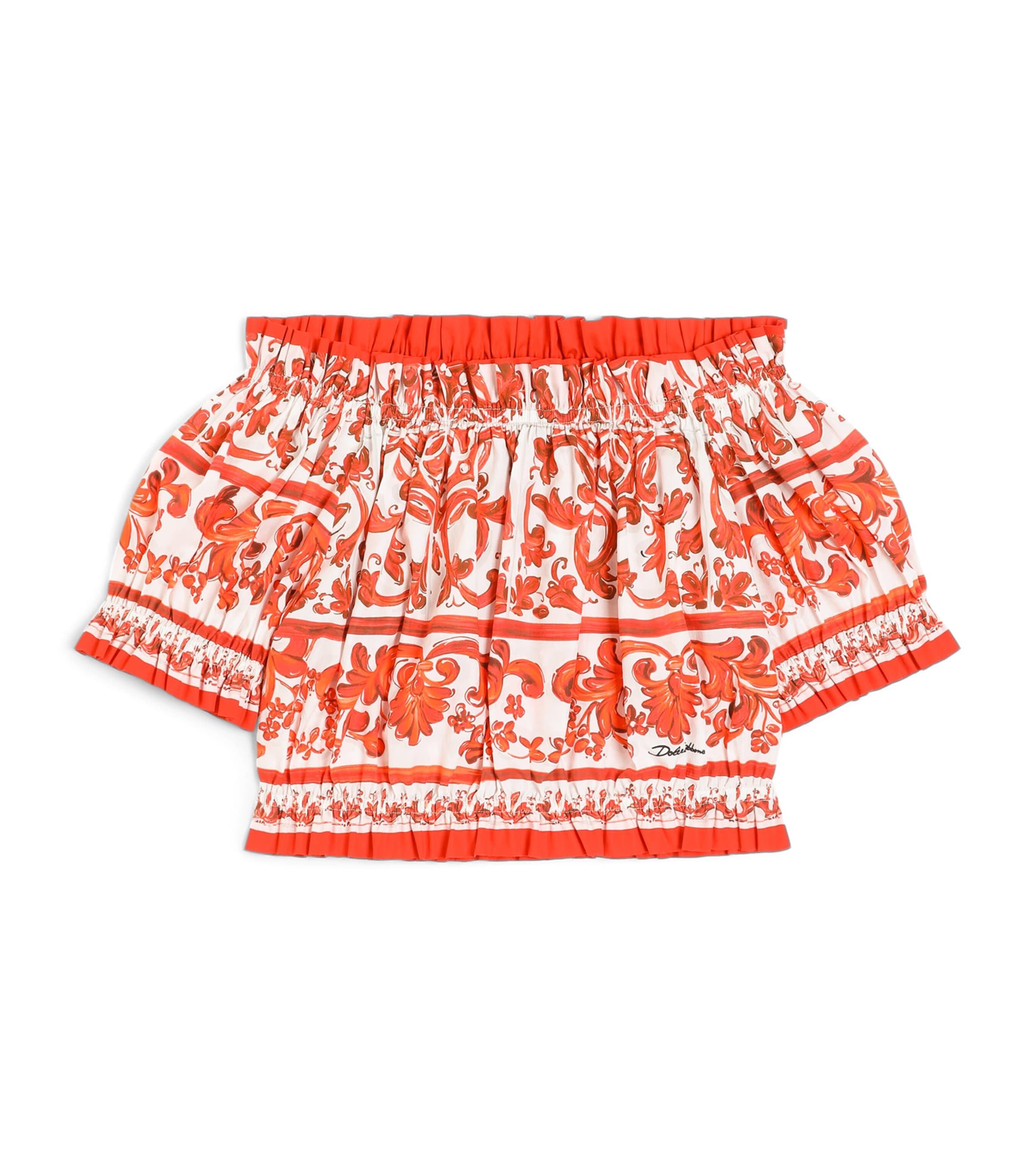 Dolce&Gabbana Kids Off-the-Shoulder Majolica Top (8-12+ Years) Maiolica Ar
