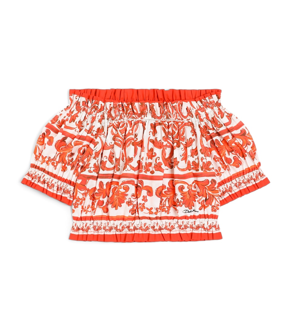 Dolce&Gabbana Kids Off-the-Shoulder Majolica Top (8-12+ Years) Maiolica Ar
