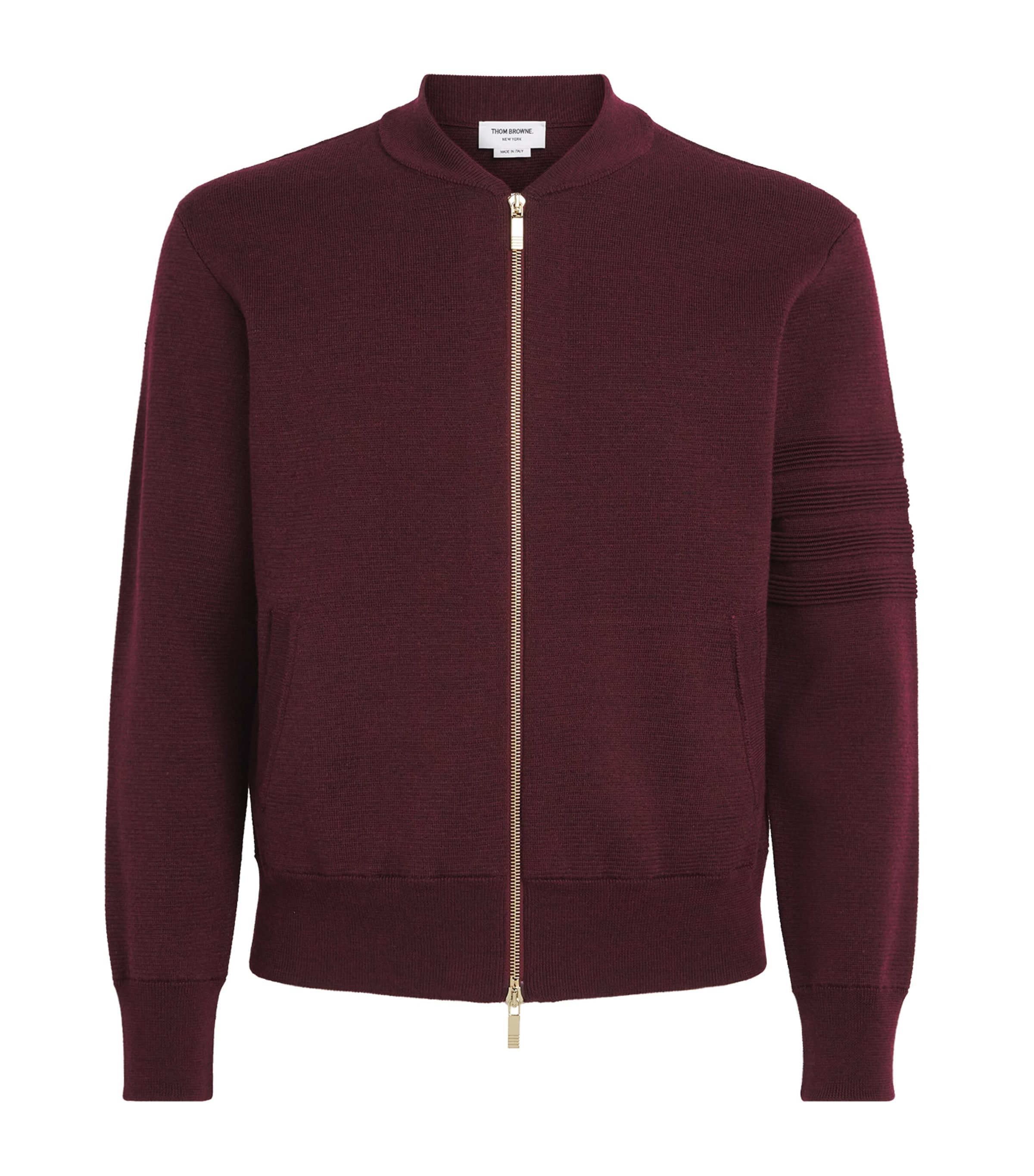 Thom Browne Mens Virgin Wool-Blend Bomber Jacket Burgundy