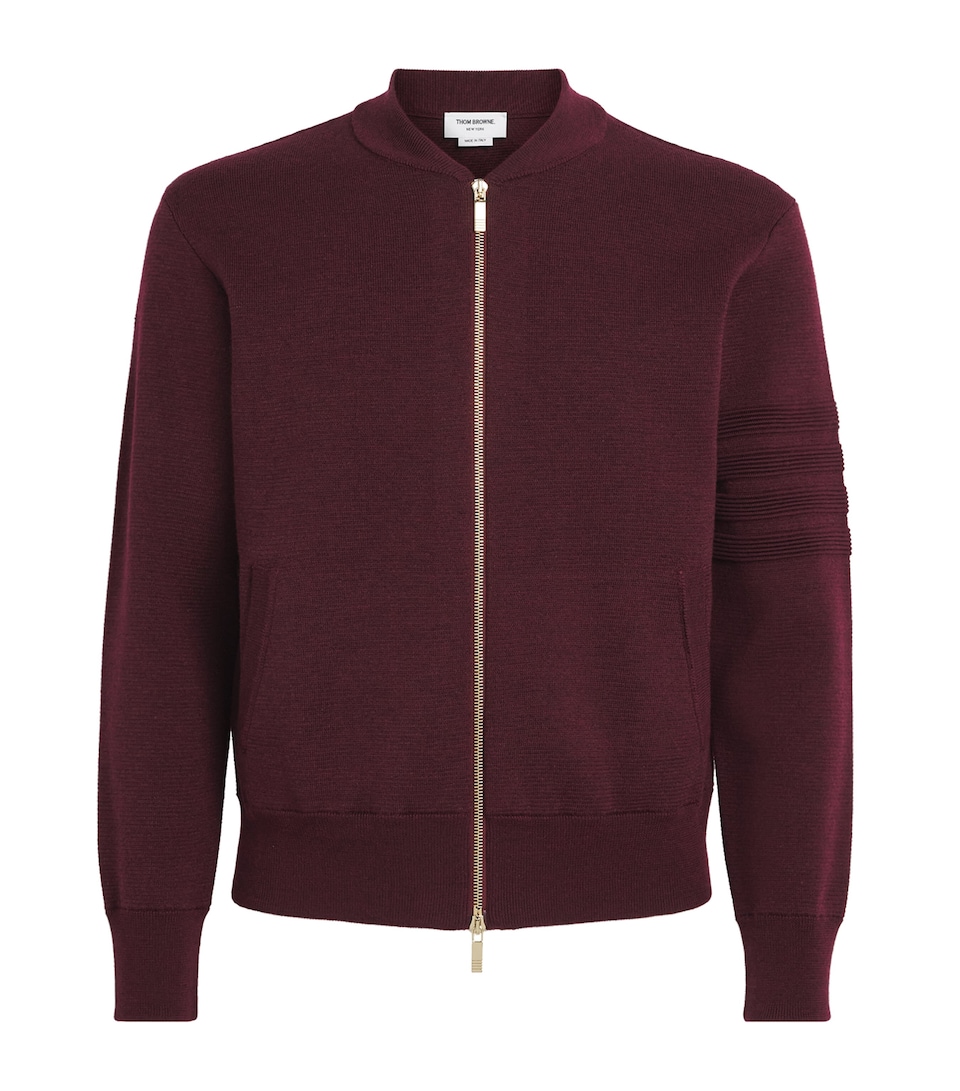 Thom Browne Mens Virgin Wool-Blend Bomber Jacket Burgundy