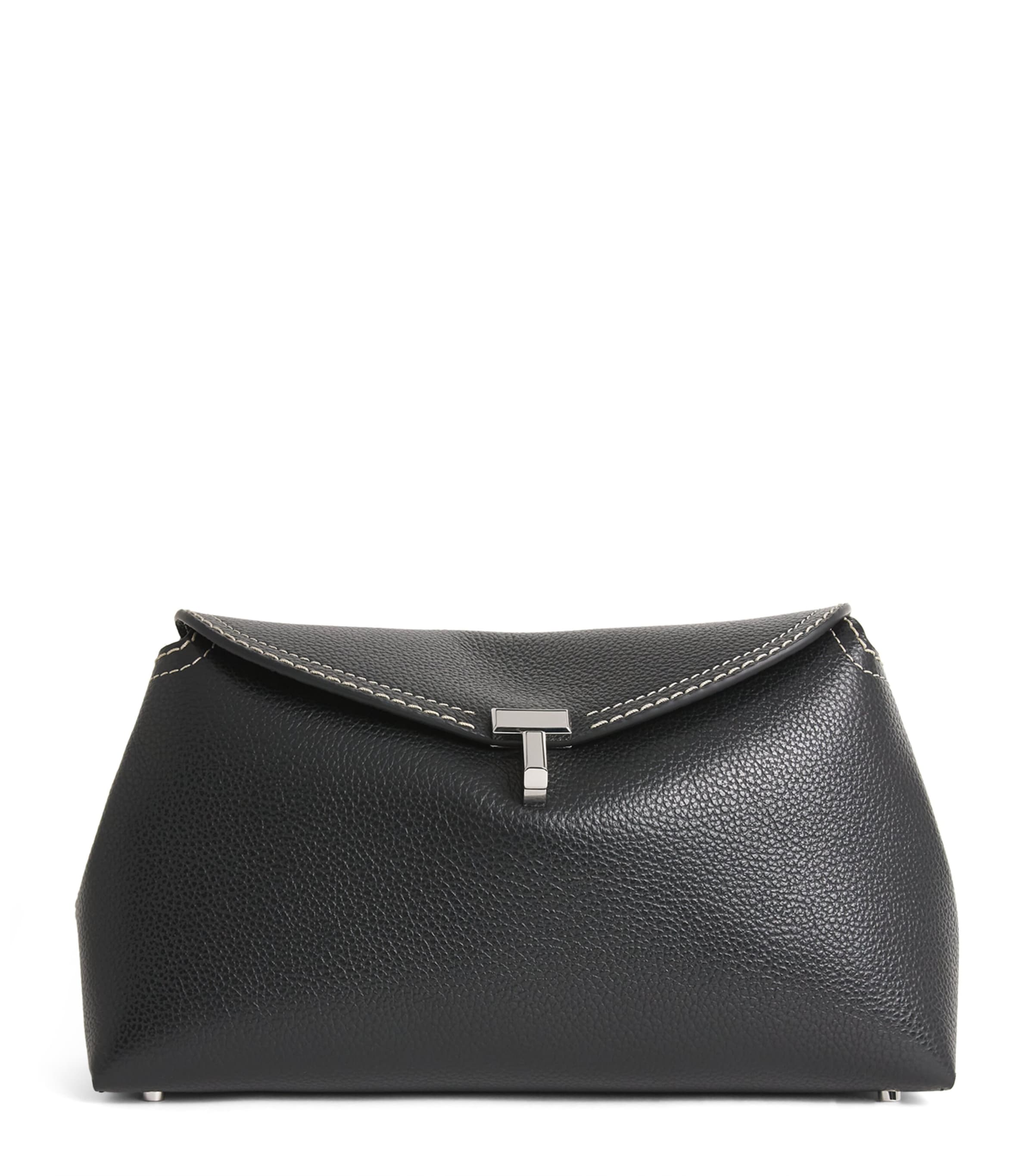 Toteme Grained Leather T-Lock Clutch Bag Black