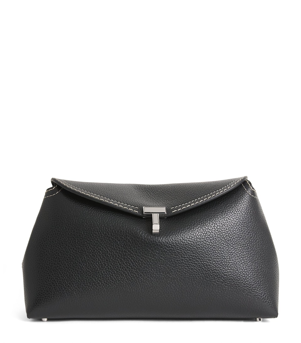Toteme Grained Leather T-Lock Clutch Bag Black