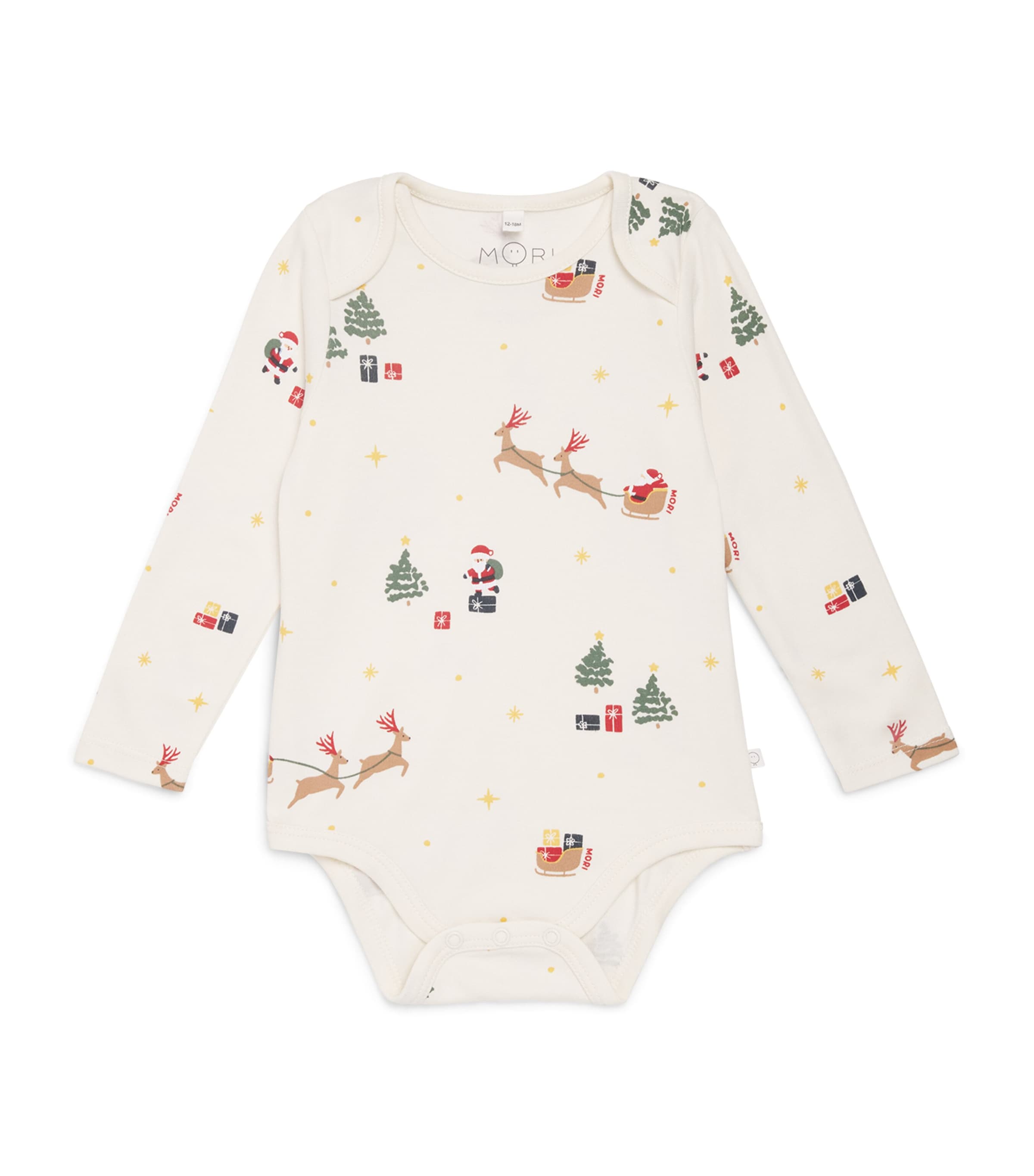 MORI Festive Print Body Suit (0-24 Months) Chrstmas Sleigh Prnt