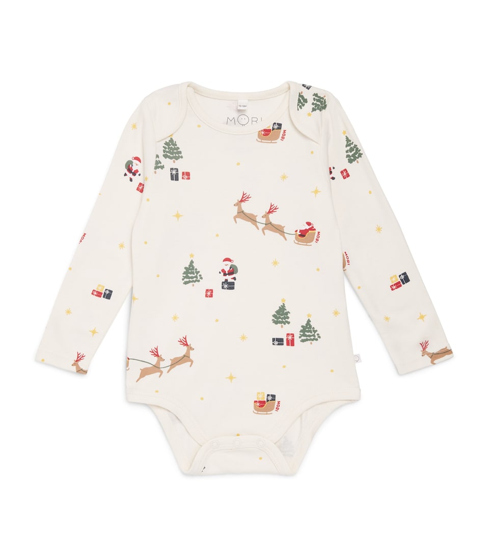 MORI Festive Print Body Suit (0-24 Months) Chrstmas Sleigh Prnt