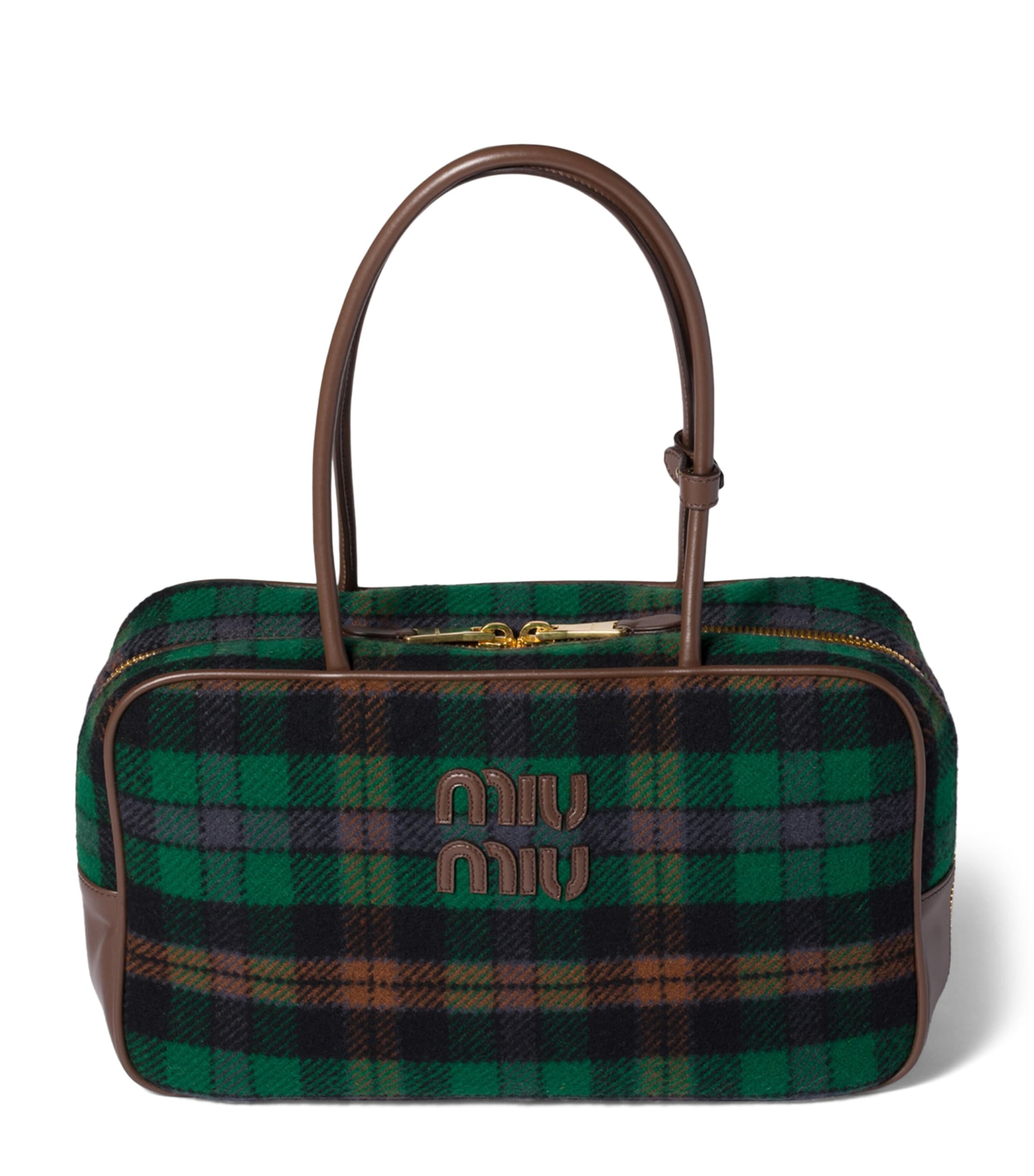 Tartan-Leather Beau Top-Handle Bag