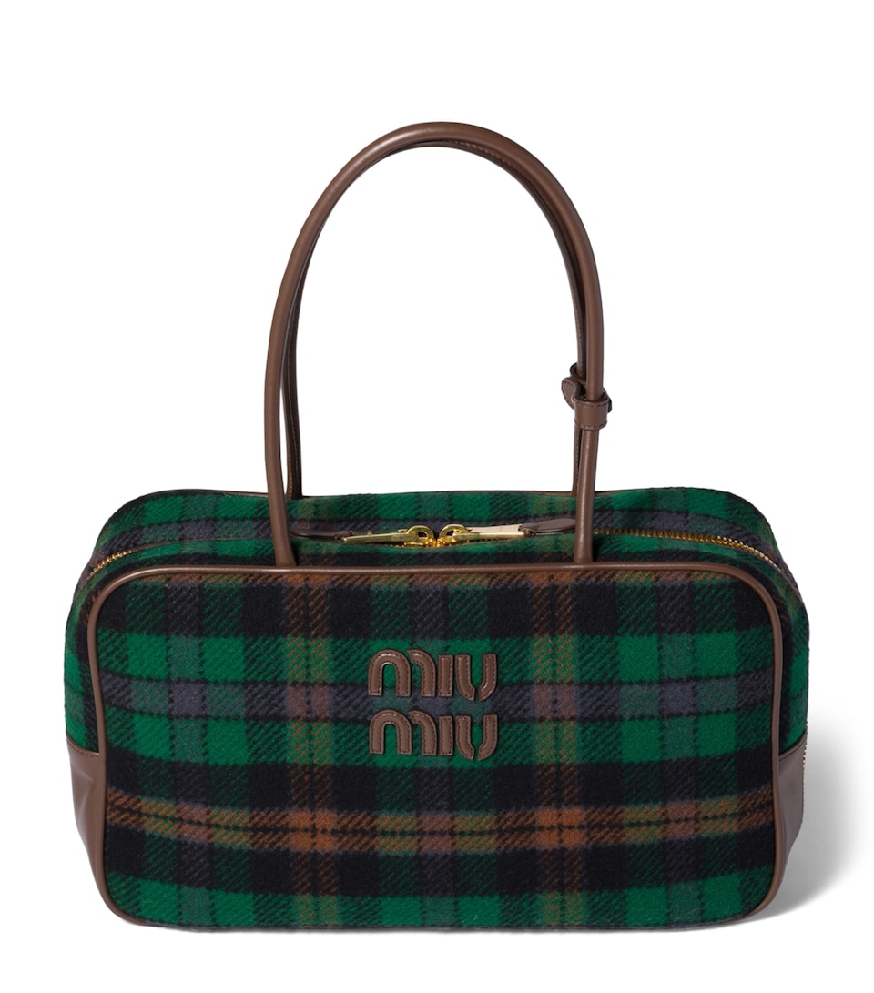 Tartan-Leather Beau Top-Handle Bag