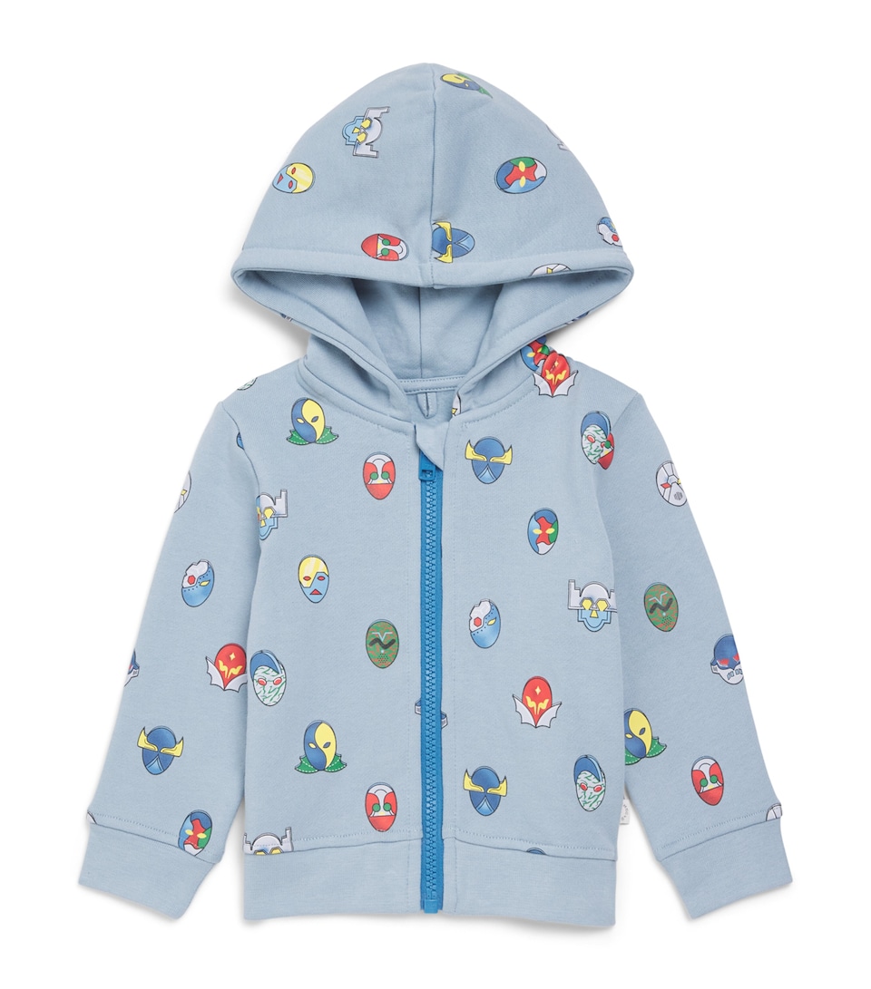 Stella McCartney Kids Cotton Superhero Hoodie (3-36 Months) Blu Nebbia/multi
