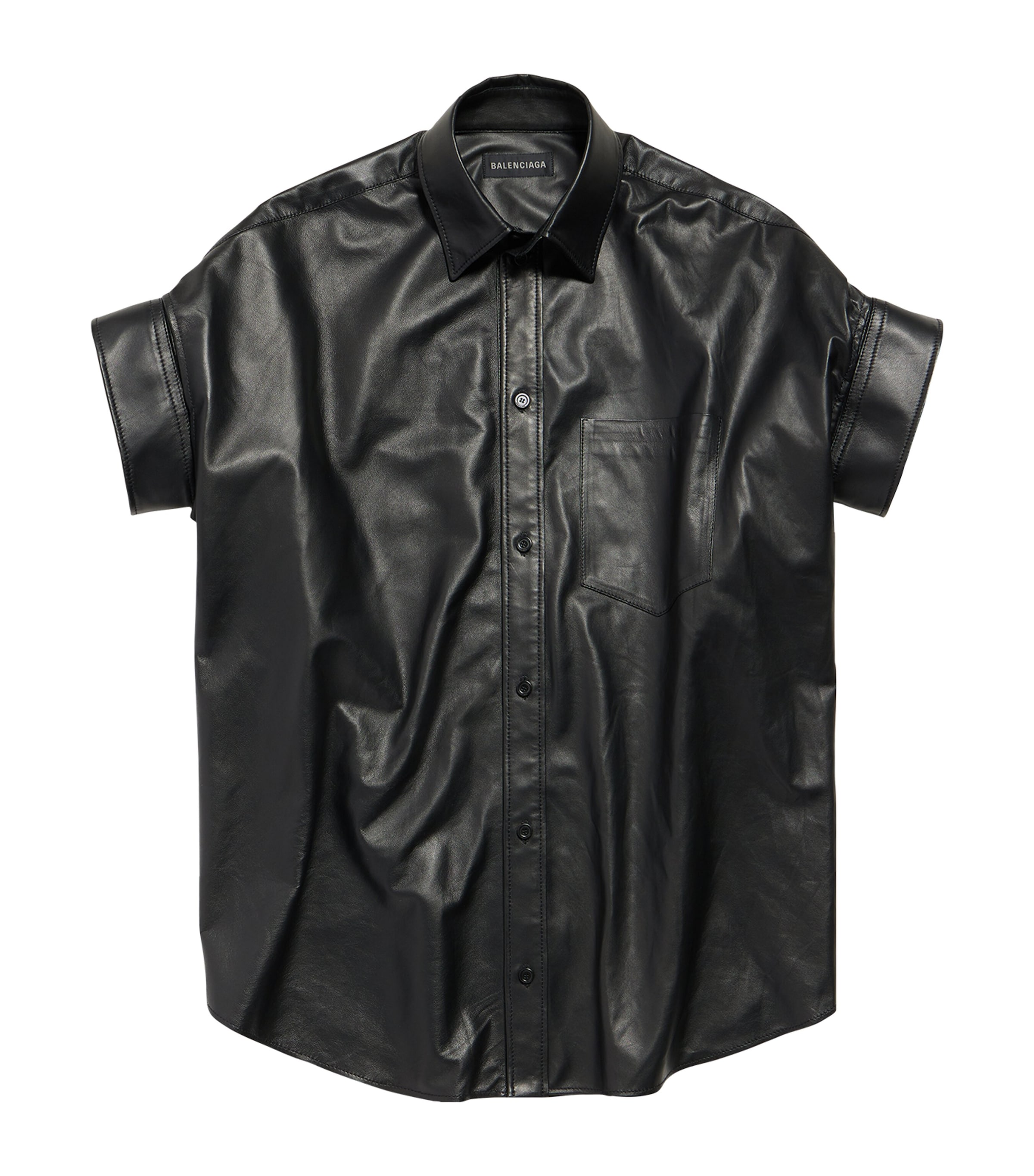 Leather Tucked-Sleeve Shirt