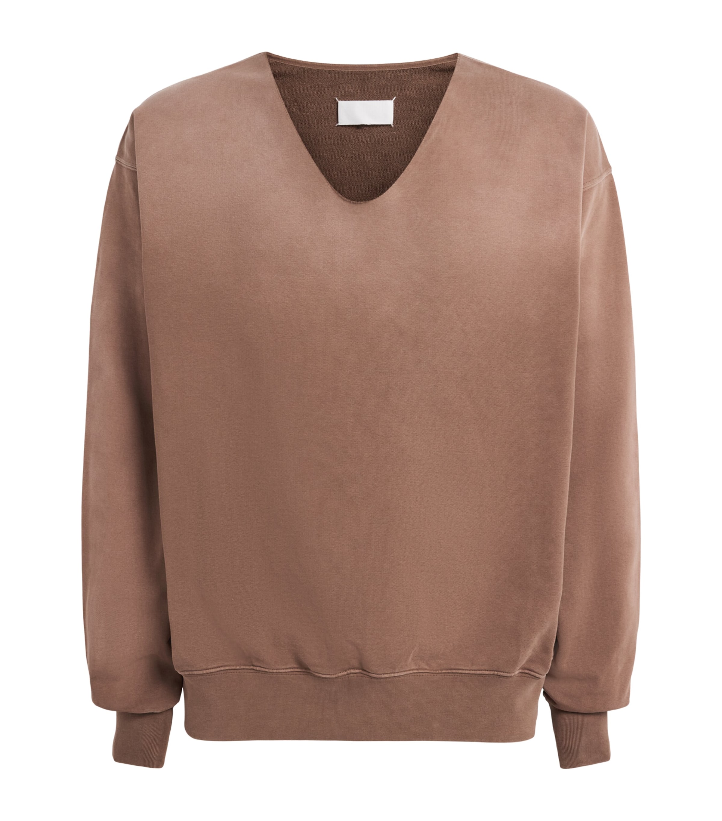 Maison Margiela Mens Cotton Scoop-Neck Washed Sweater Mocha