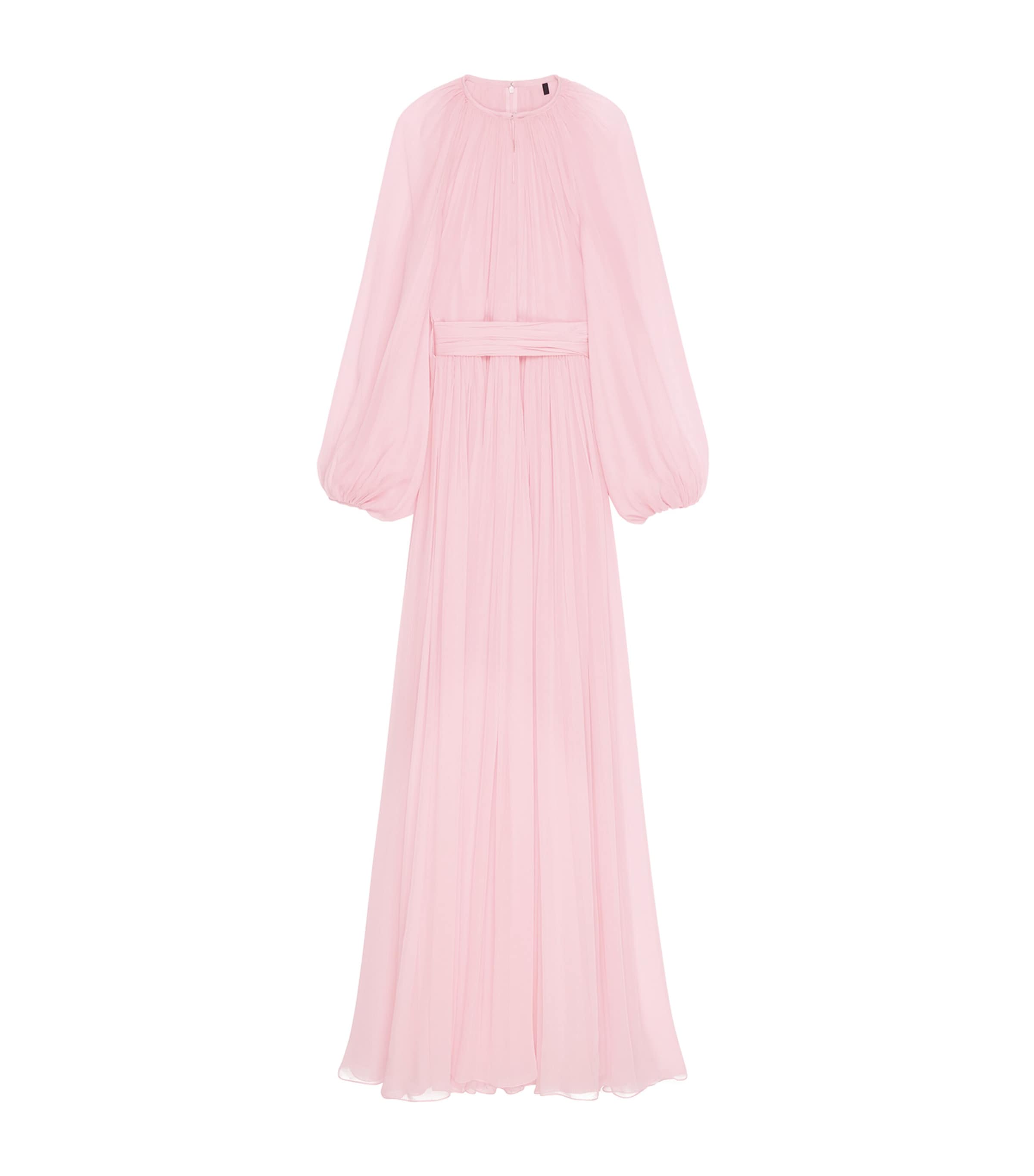 Silk Balloon-Sleeve Maxi Dress