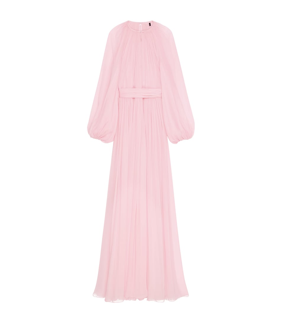 Silk Balloon-Sleeve Maxi Dress