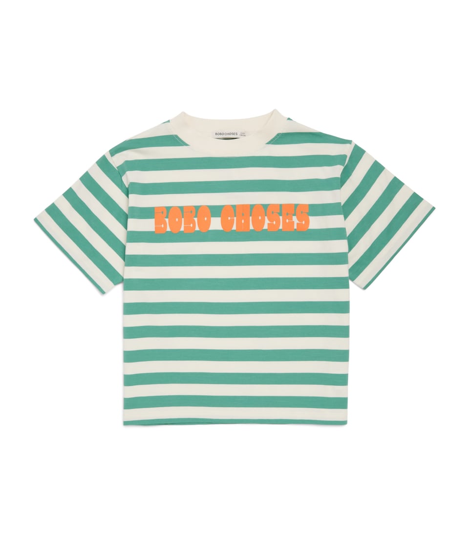 Bobo Choses Cotton Stripe Logo T-Shirt (8-9 Years) Offwhite