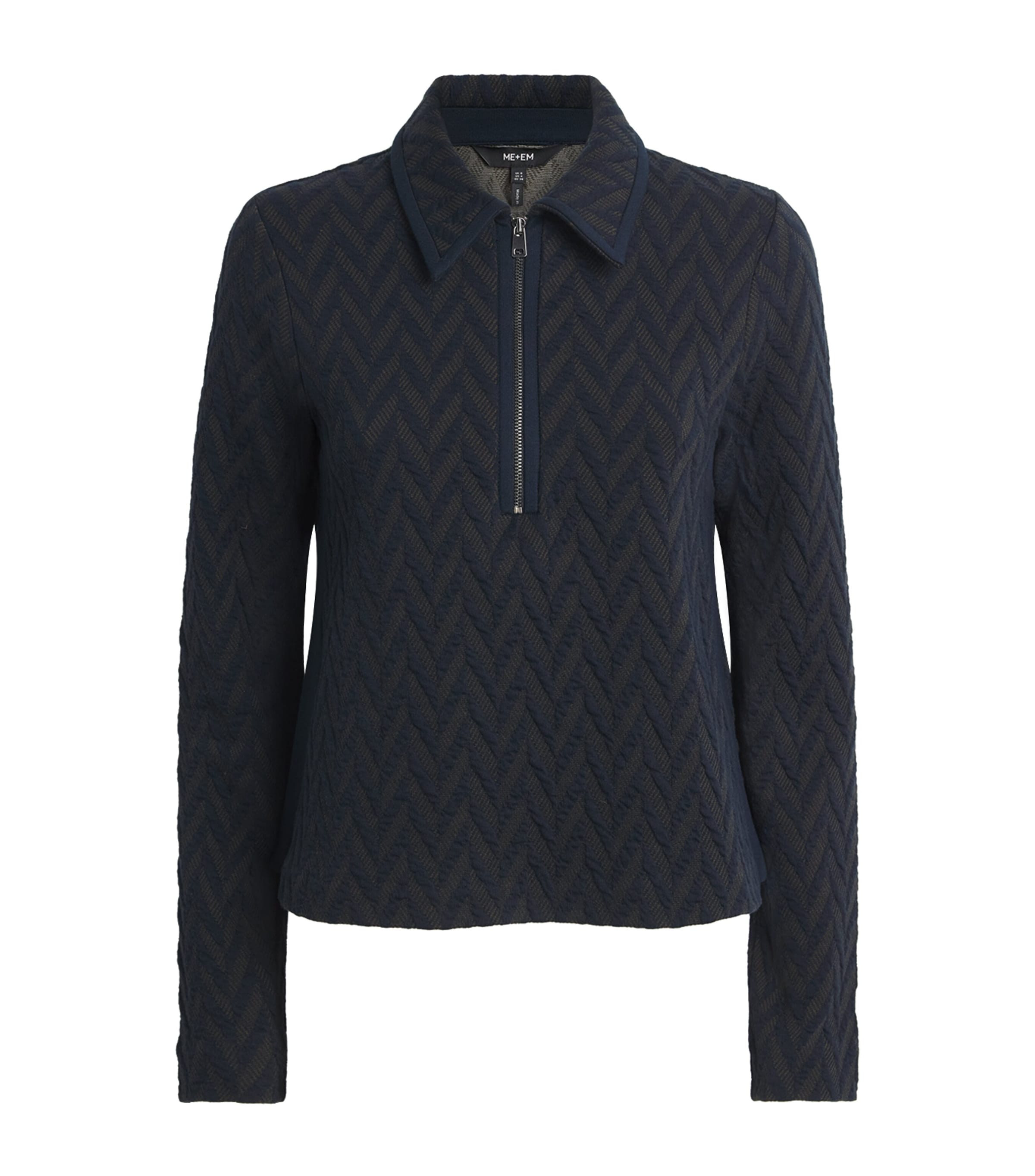 ME+EM Womens Jacquard Zip-Up Polo Shirt Navy/rich Olive