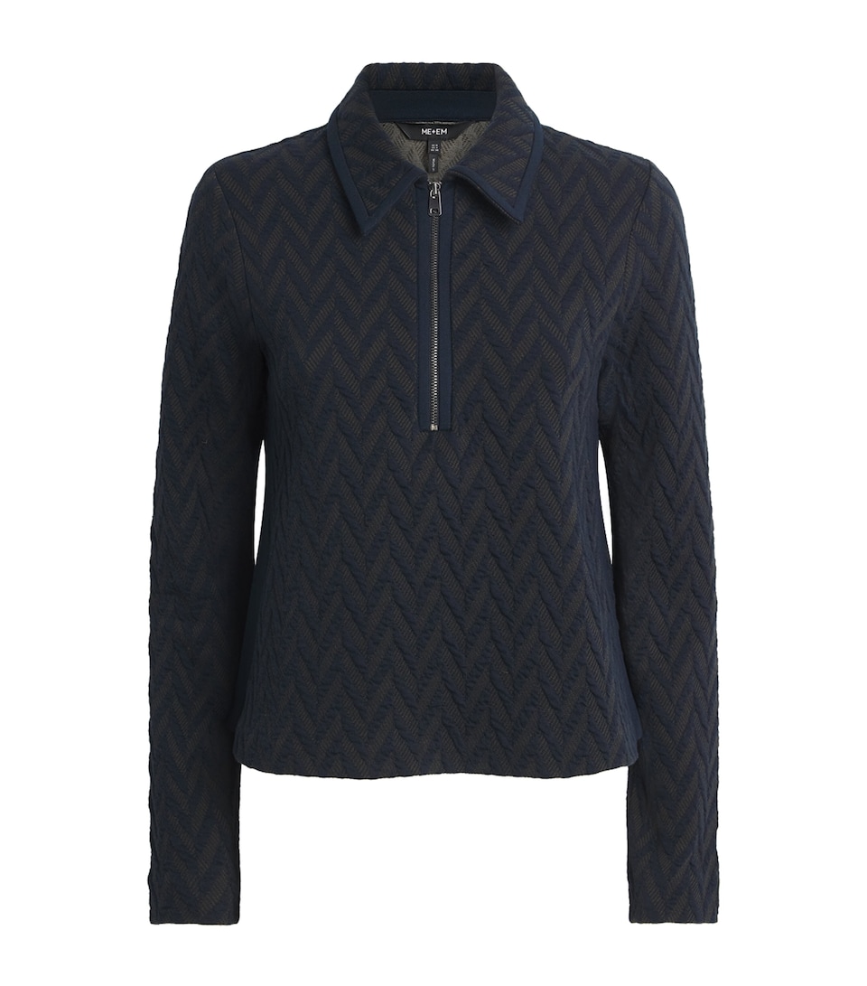 ME+EM Womens Jacquard Zip-Up Polo Shirt Navy/rich Olive