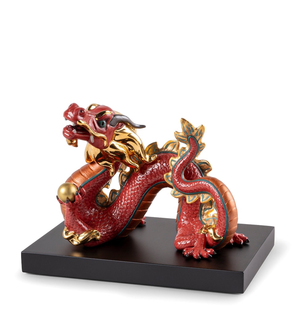 Lladró Porcelain Dragon Sculpture Red & Gold