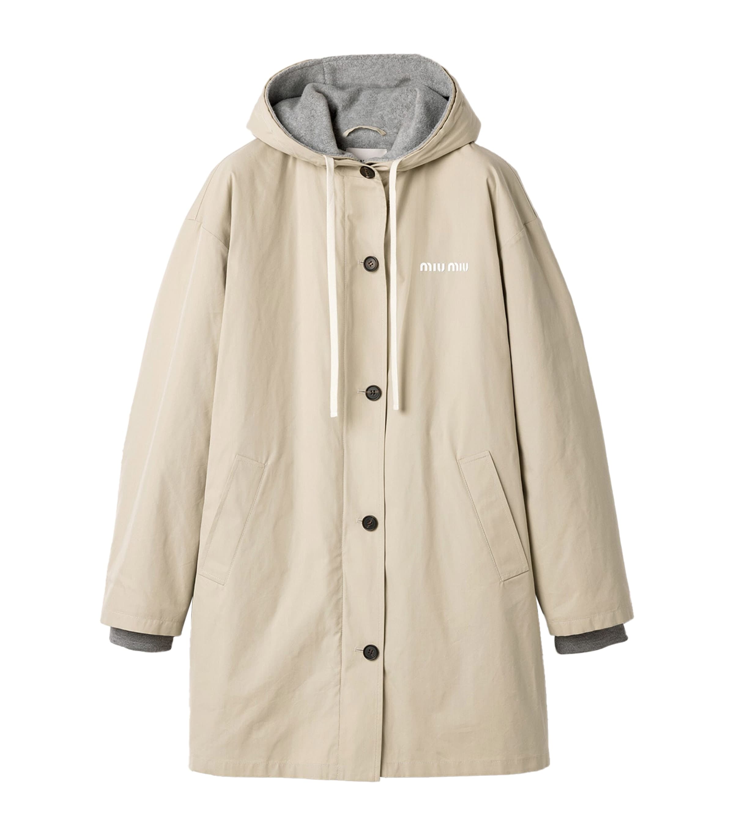 Miu Miu Womens Panama Cotton Hooded Jacket Neutral