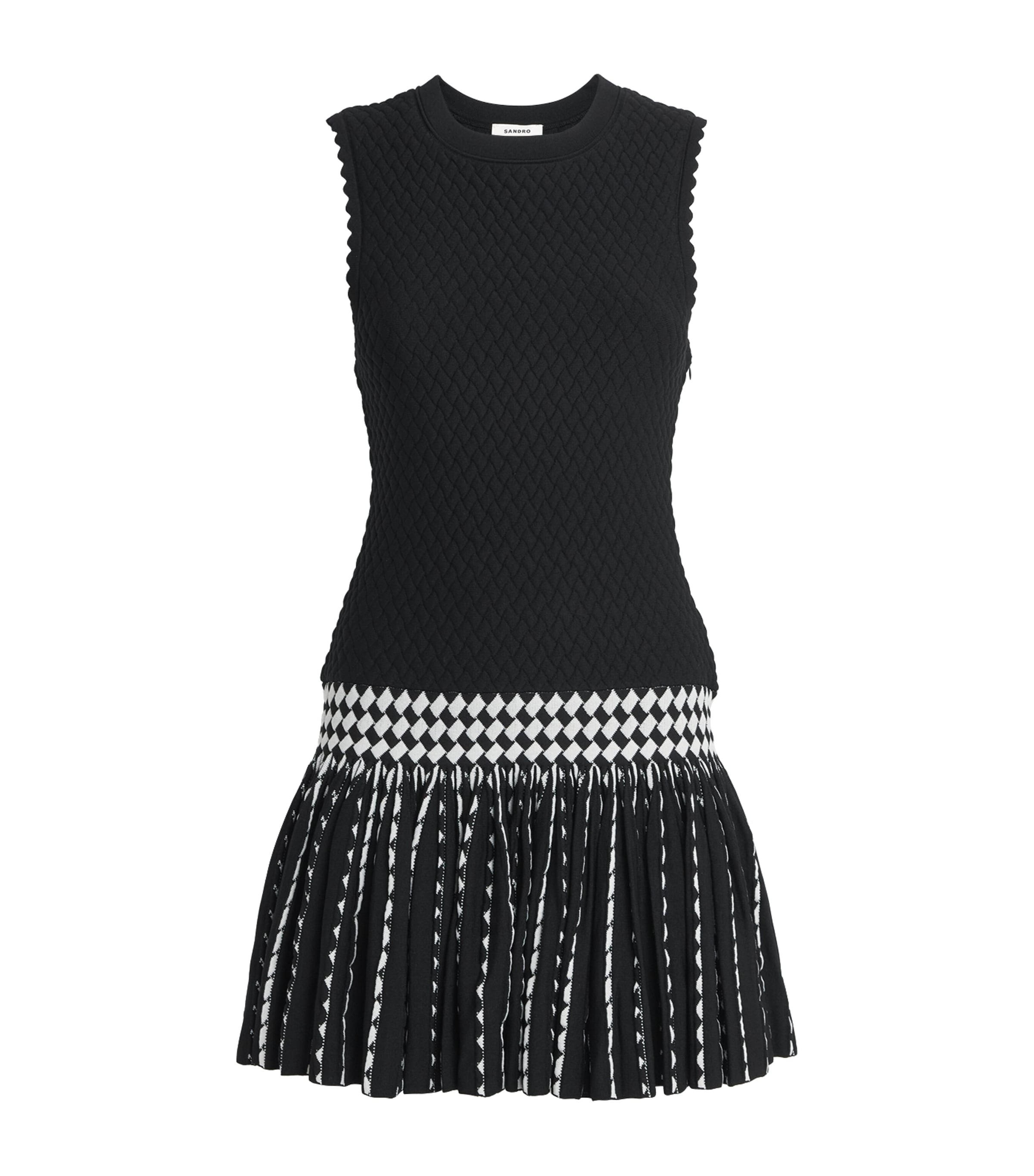 Sandro Paris Womens Check-Detail Mini Dress Black / Ecru