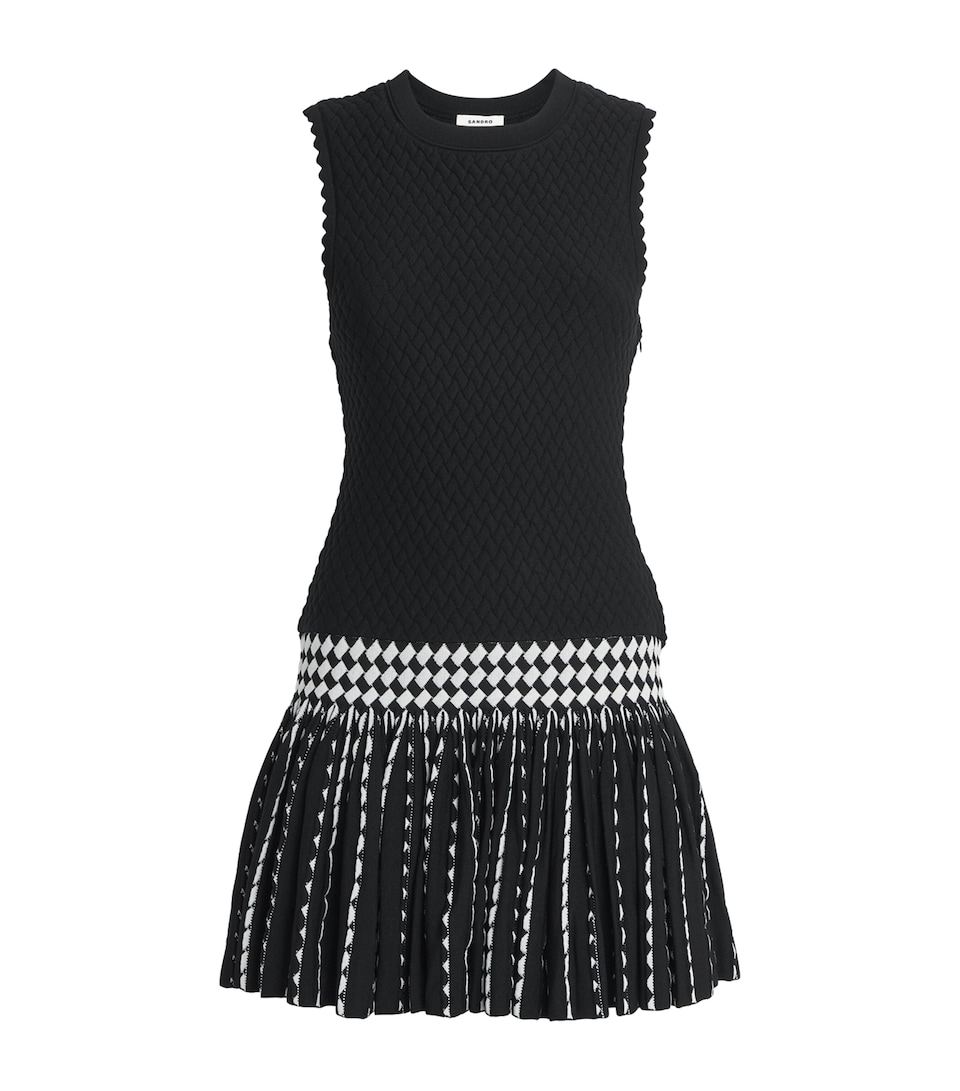 Sandro Paris Womens Check-Detail Mini Dress Black / Ecru