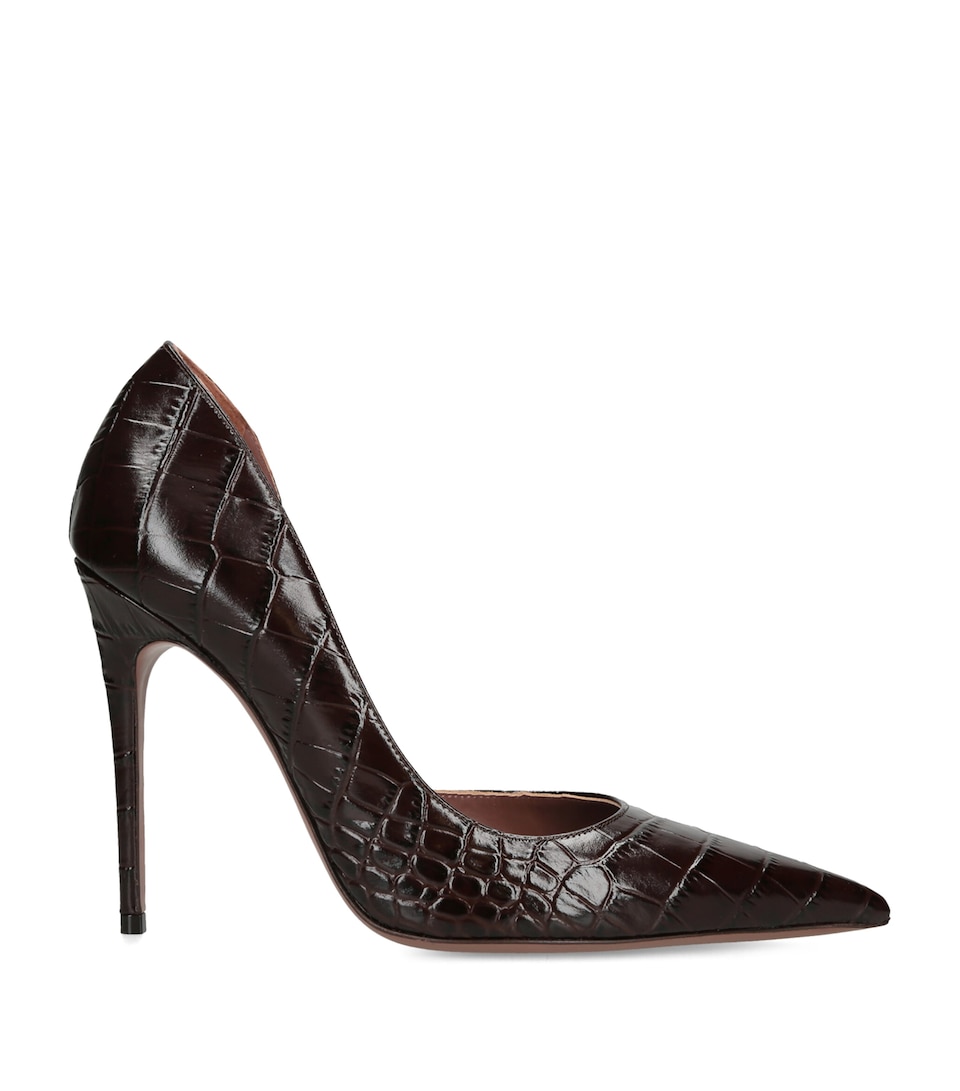 Paris Texas Leather Croc-Embossed Vera Pumps 105 Dark Brown