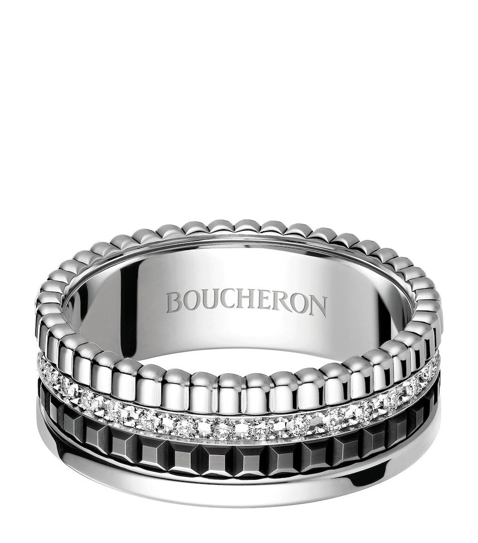 Small White Gold and Diamond Quatre Black Ring