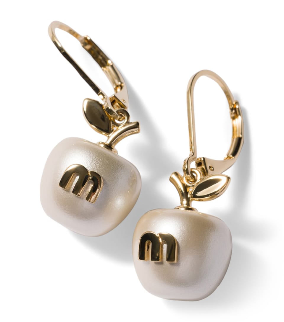 Miu Miu Faux Pearl Apple Drop Earrings Gold/silver