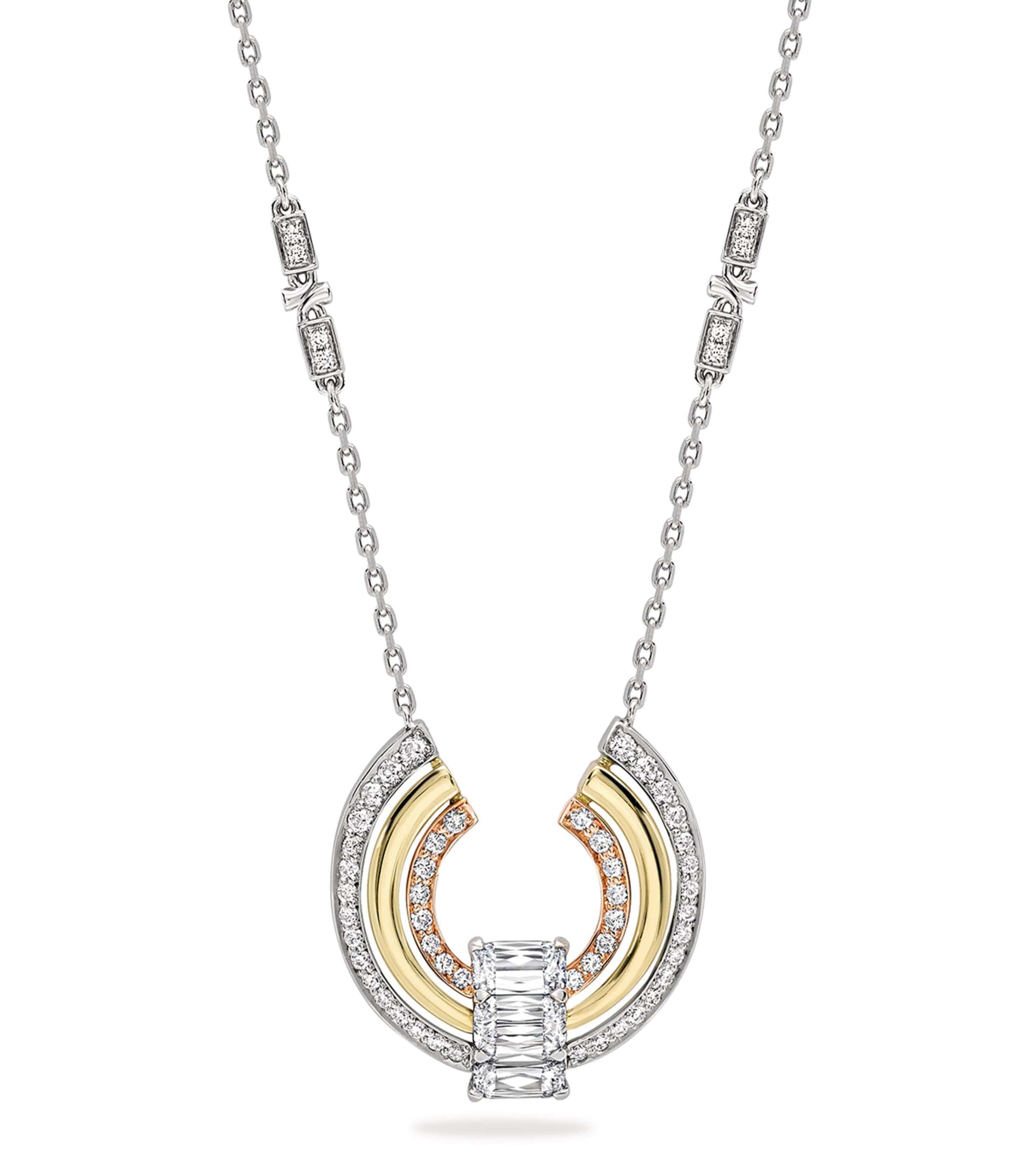 Mixed Gold, Platinum and Diamond Ribbons Pendant