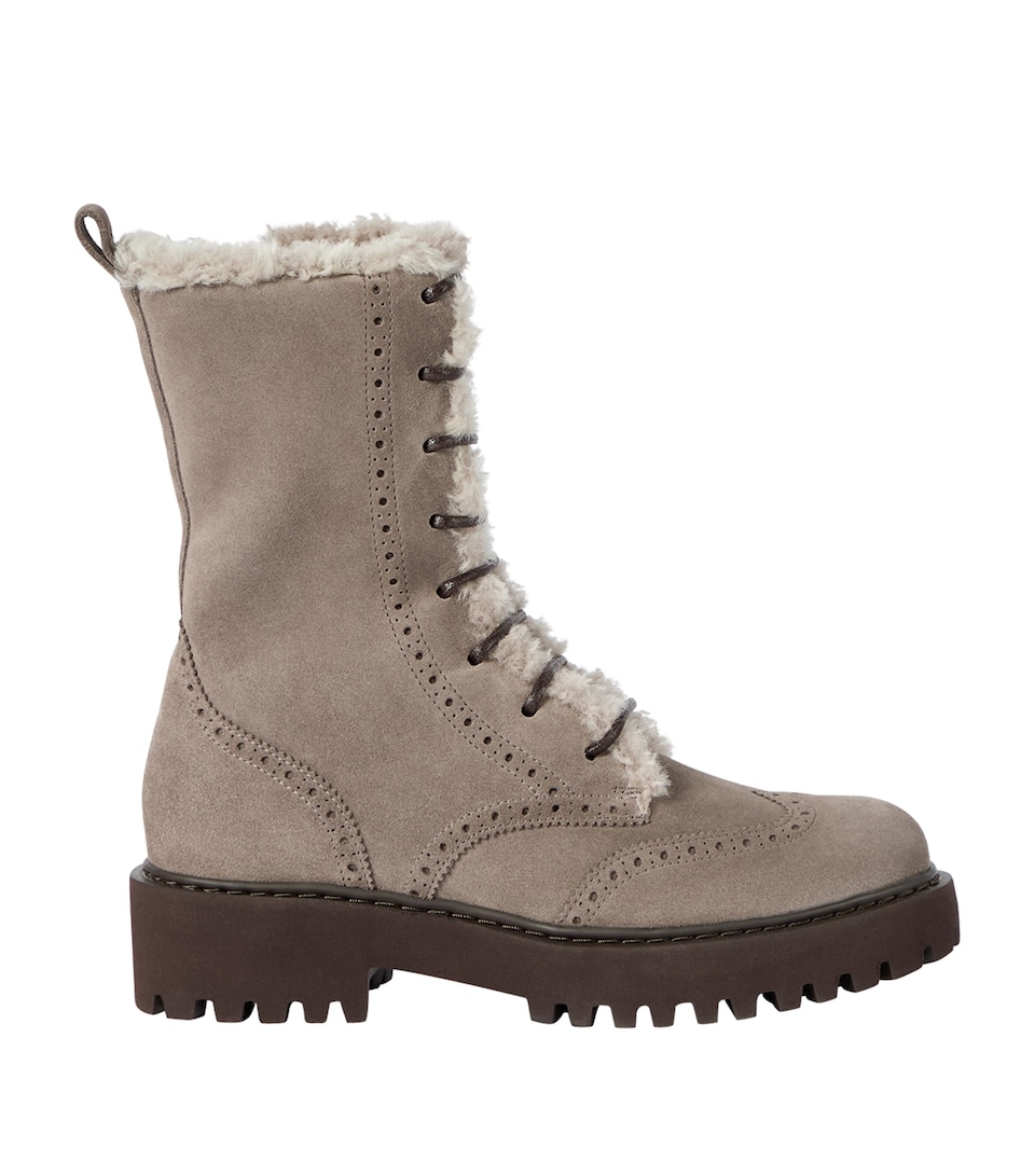 Brunello Cucinelli Suede Shearling-Lined Ankle Boots