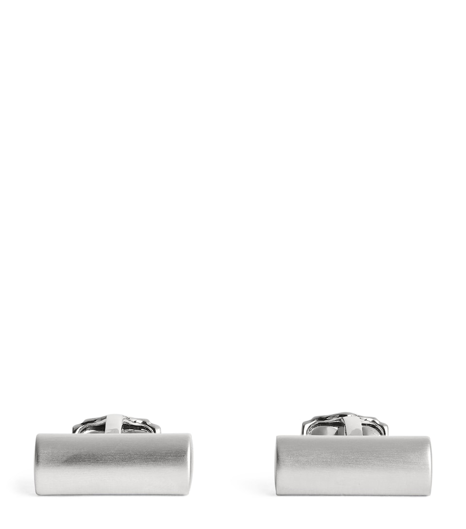 White Bronze-Plated Cylinder and Enamel Cufflinks