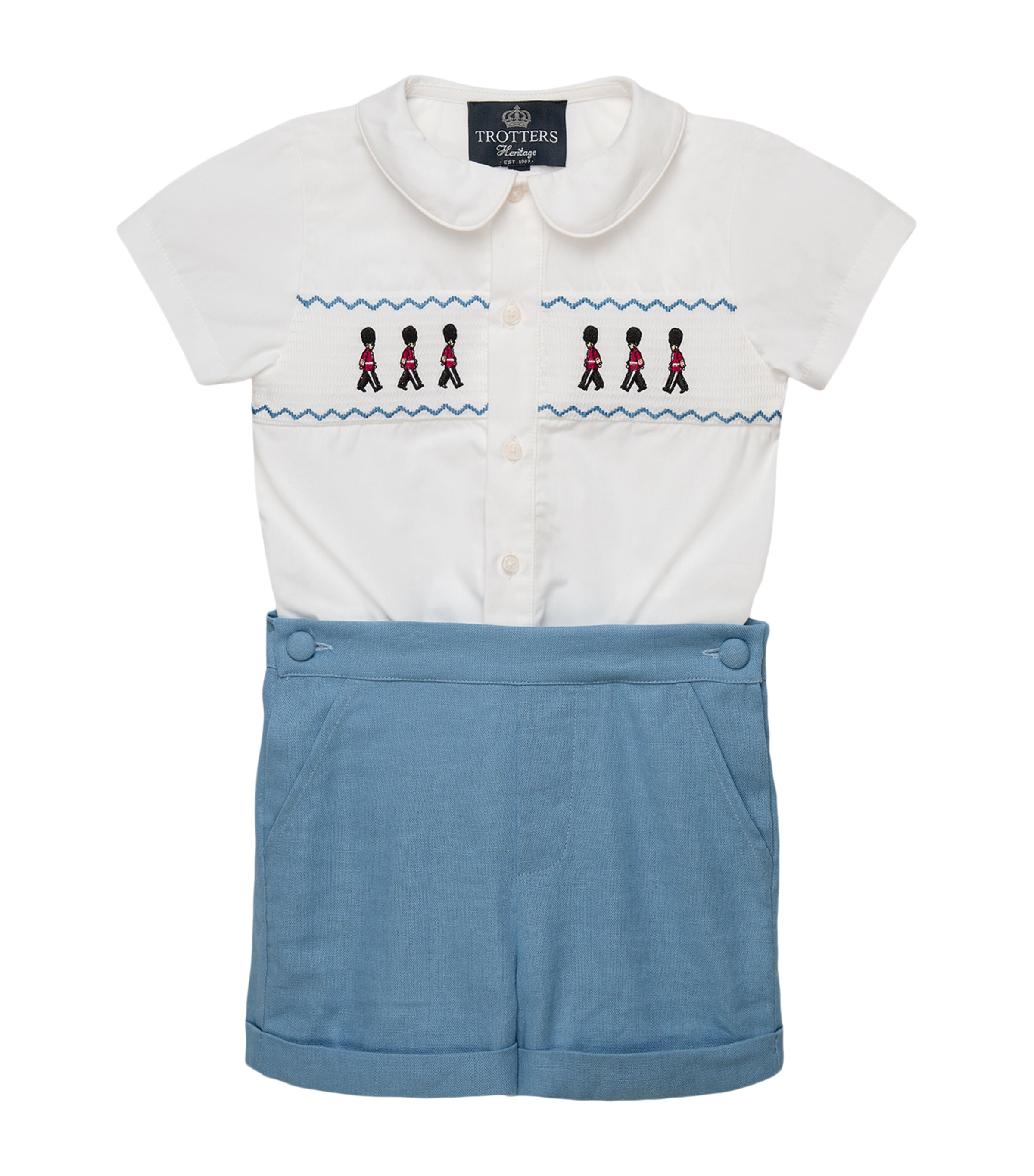 Trotters Smocked Guardsman Rupert Set (3-24 Months) French Blue/white