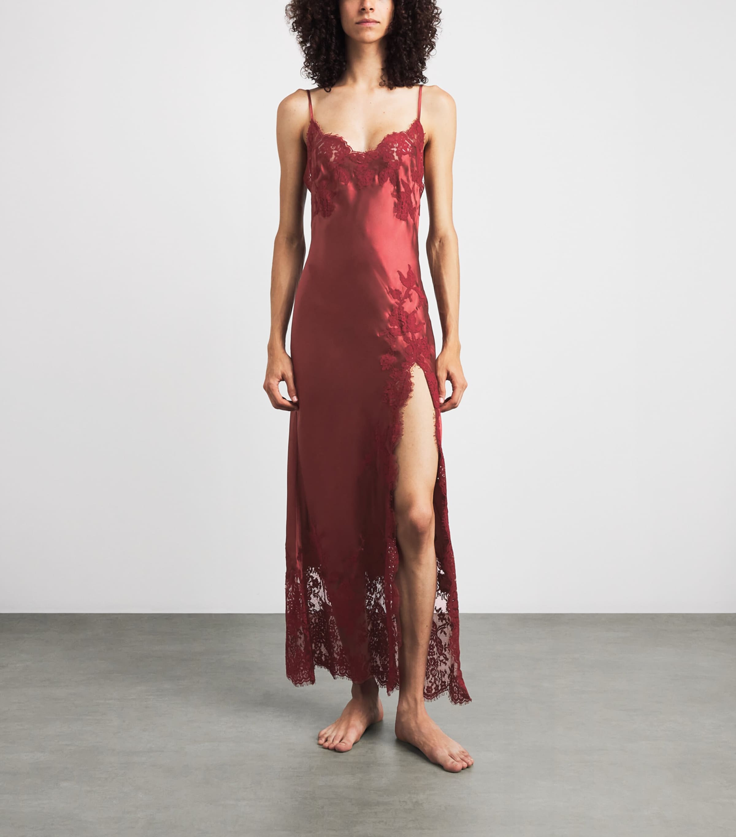 Marjolaine Womens Silk Floral Diane Long Dress Bourgogne