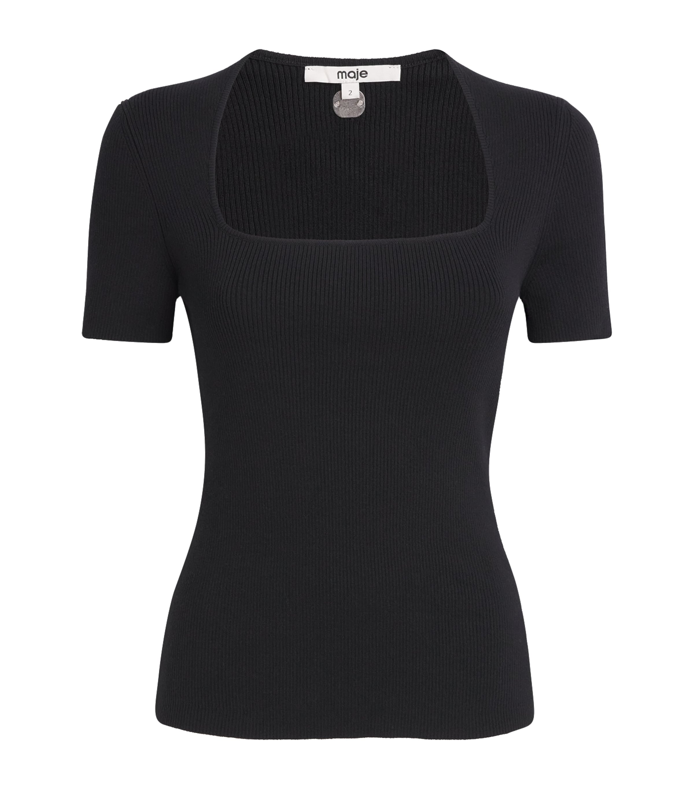 Maje Womens Square-Neck Ribbed Sweater Black