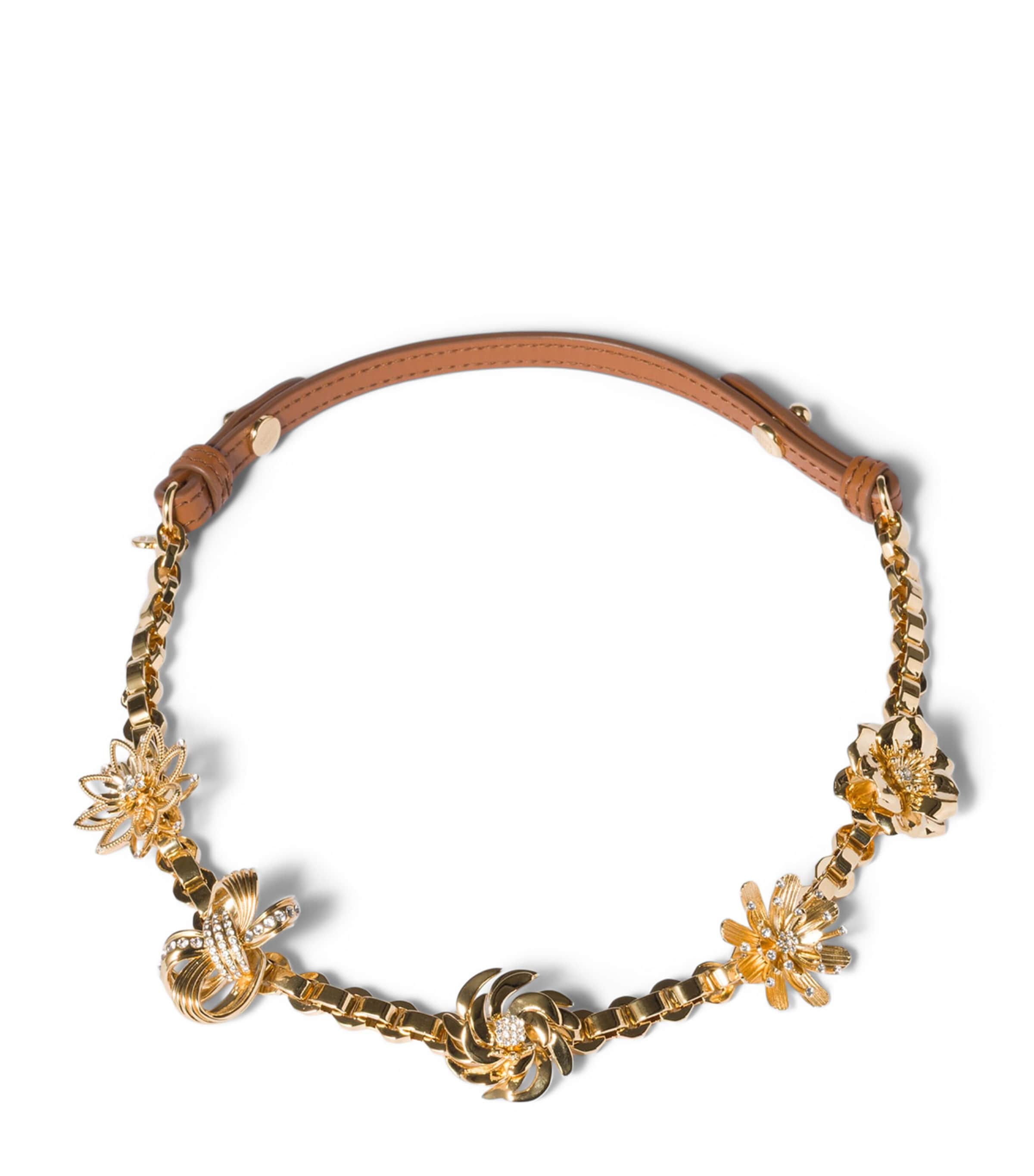 Miu Miu Leather-Trim Flower Necklace