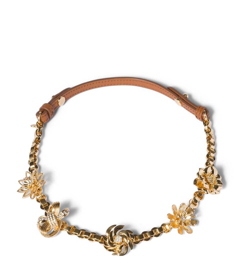 Miu Miu Leather-Trim Flower Necklace