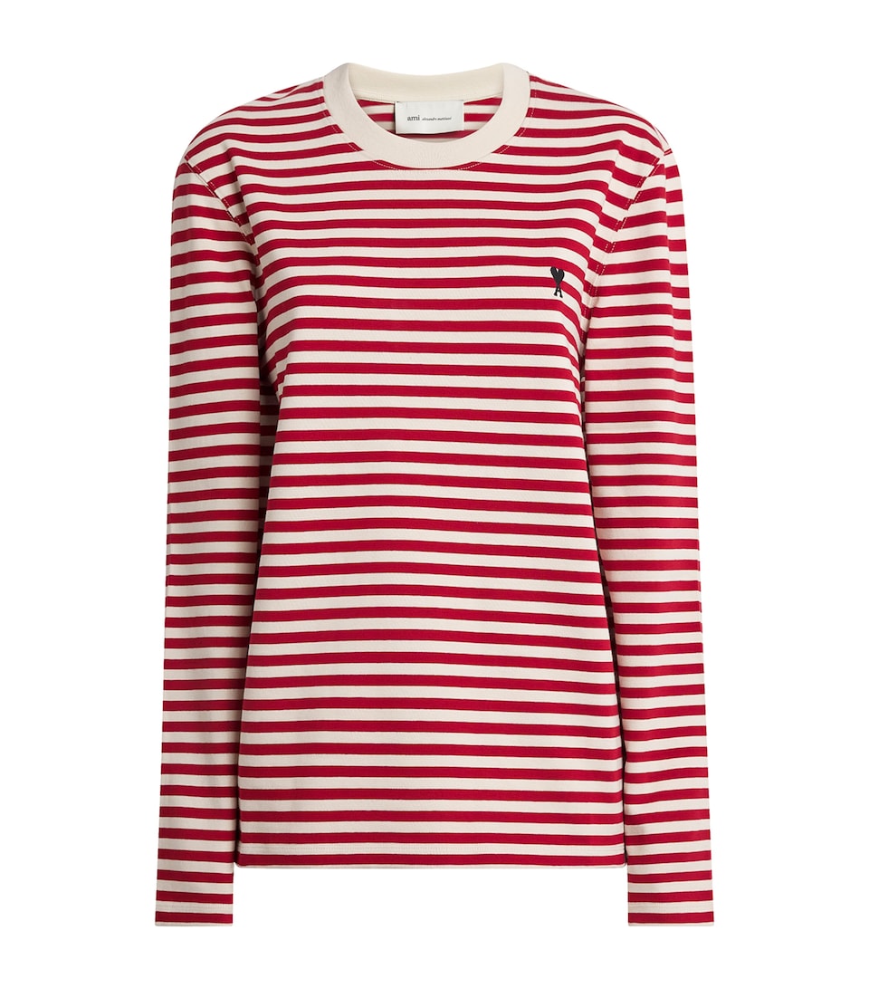 AMI Paris Womens Cotton Stripe Long-Sleeve T-Shirt Rouge Rubis/ivoire