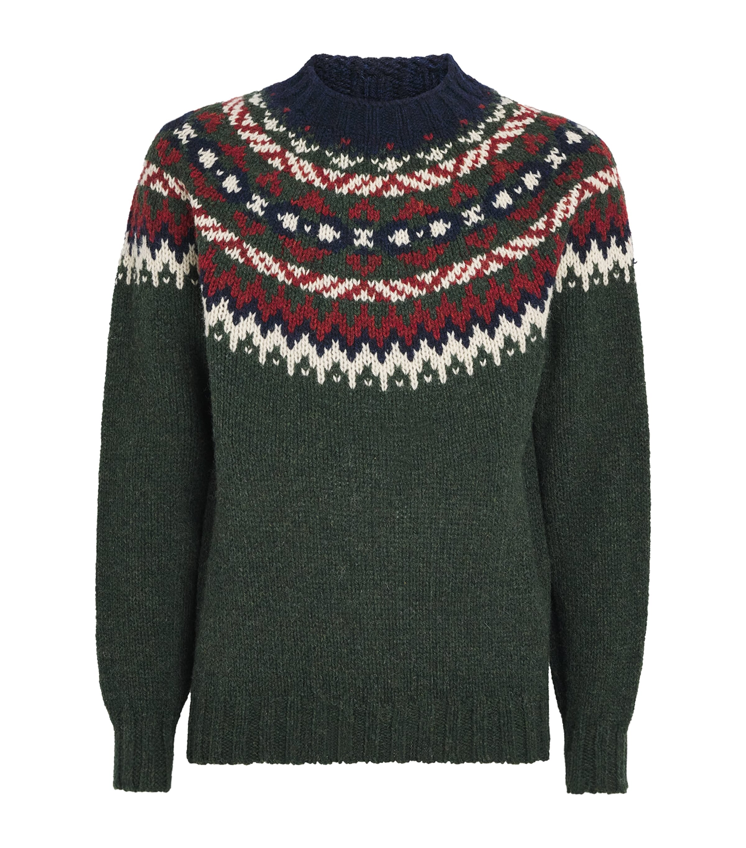 Barbour Mens Wool Scottish-Made Fair Isle Sweater Green