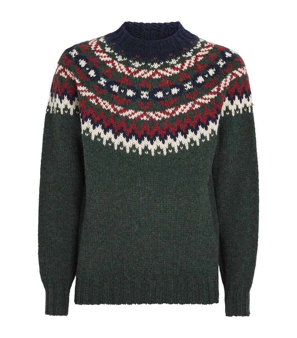 Barbour Mens Wool Scottish-Made Fair Isle Sweater Green