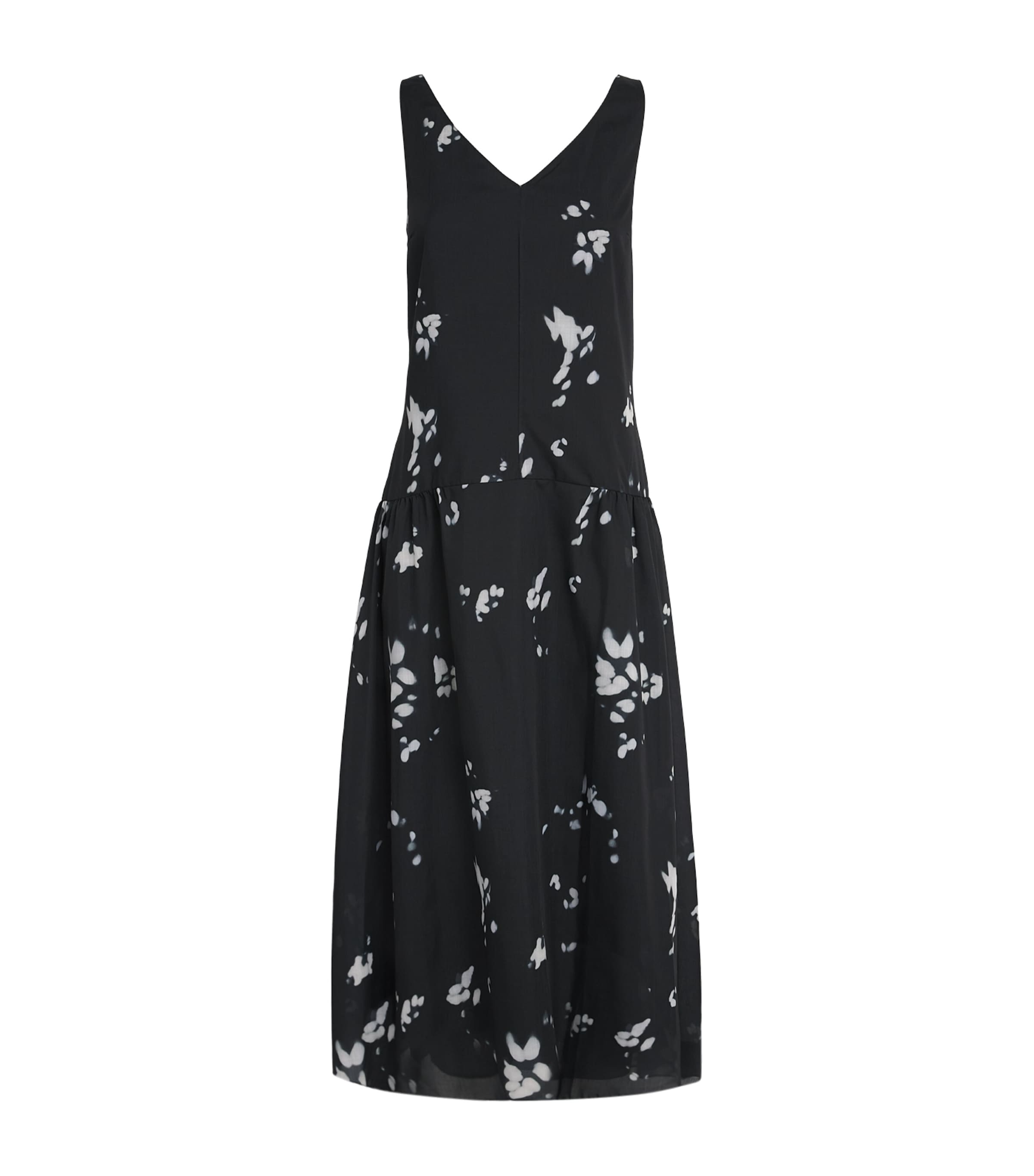 Theory Womens Satin V-Neck Midi Dress Black Multi
