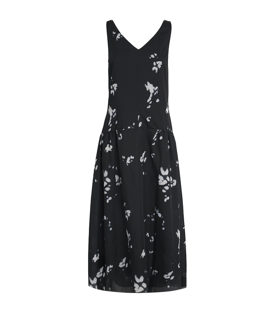Theory Womens Satin V-Neck Midi Dress Black Multi