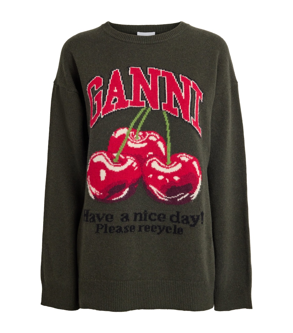 Wool-Blend Oversized Cherry Sweater
