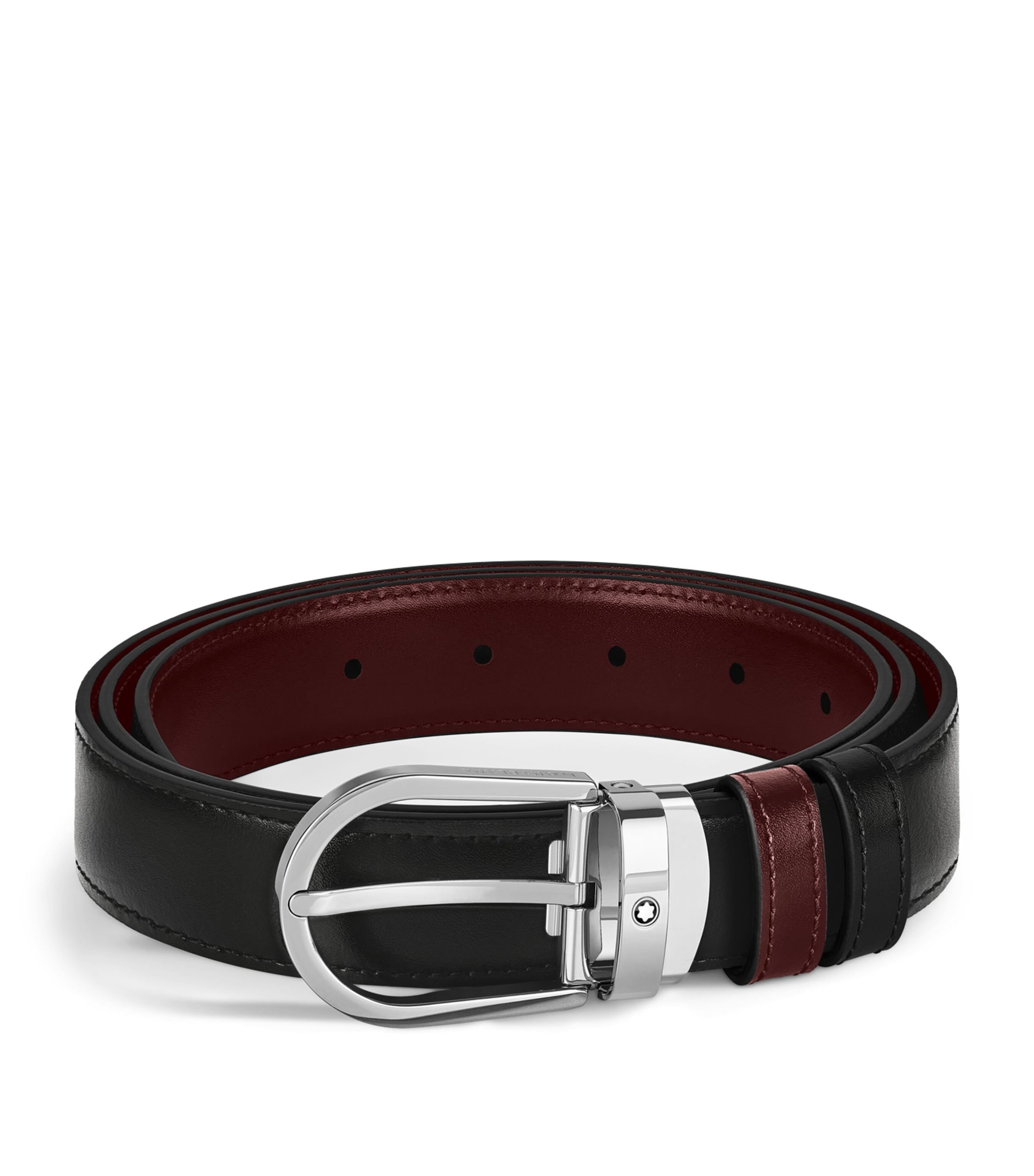 Montblanc Leather Horseshoe Belt Black/burgundy