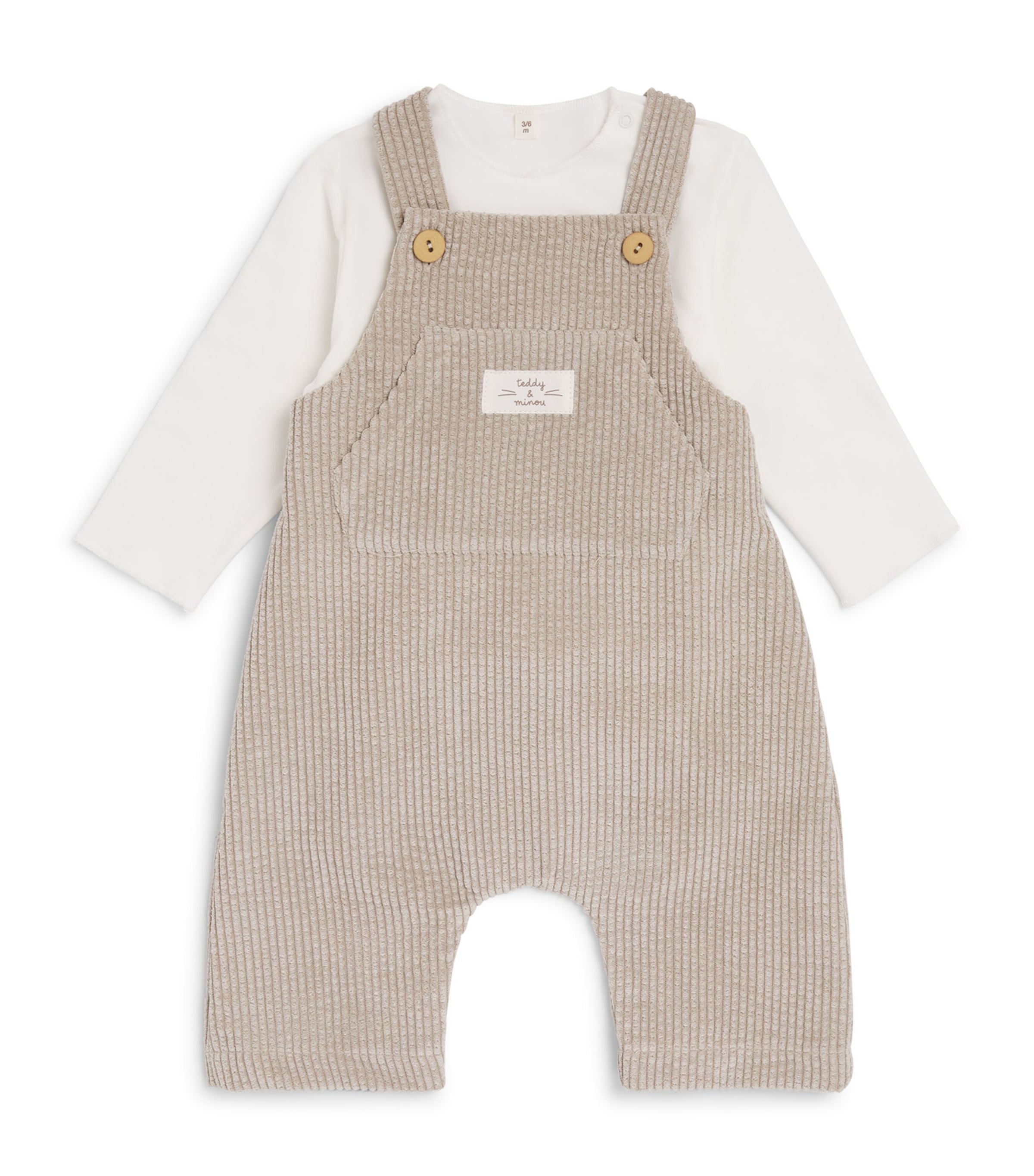 Teddy & Minou Stretch-Cotton Dungarees and T-Shirt Set (1-36 Months) Beige