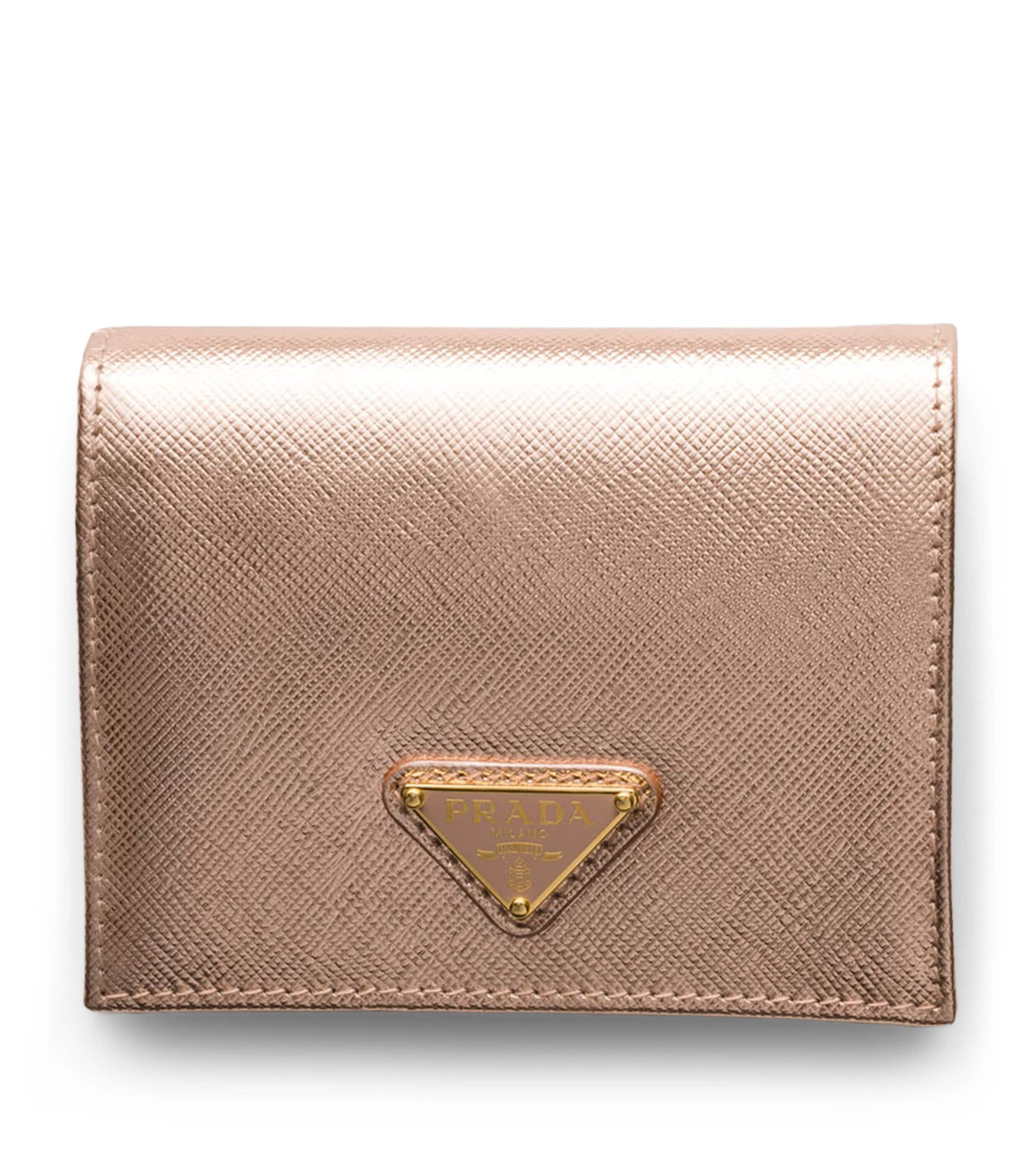 Prada Small Metallic Saffiano Leather Wallet Powder