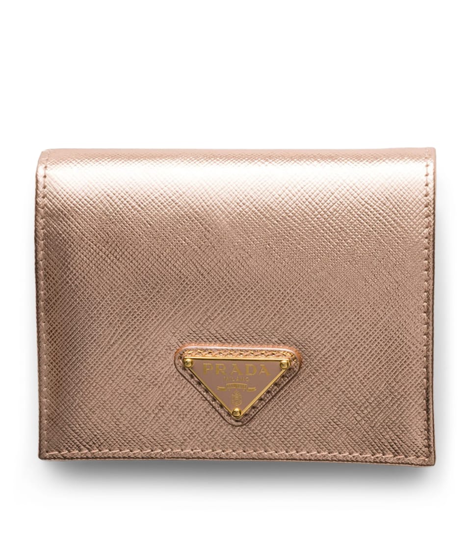 Prada Small Metallic Saffiano Leather Wallet Powder