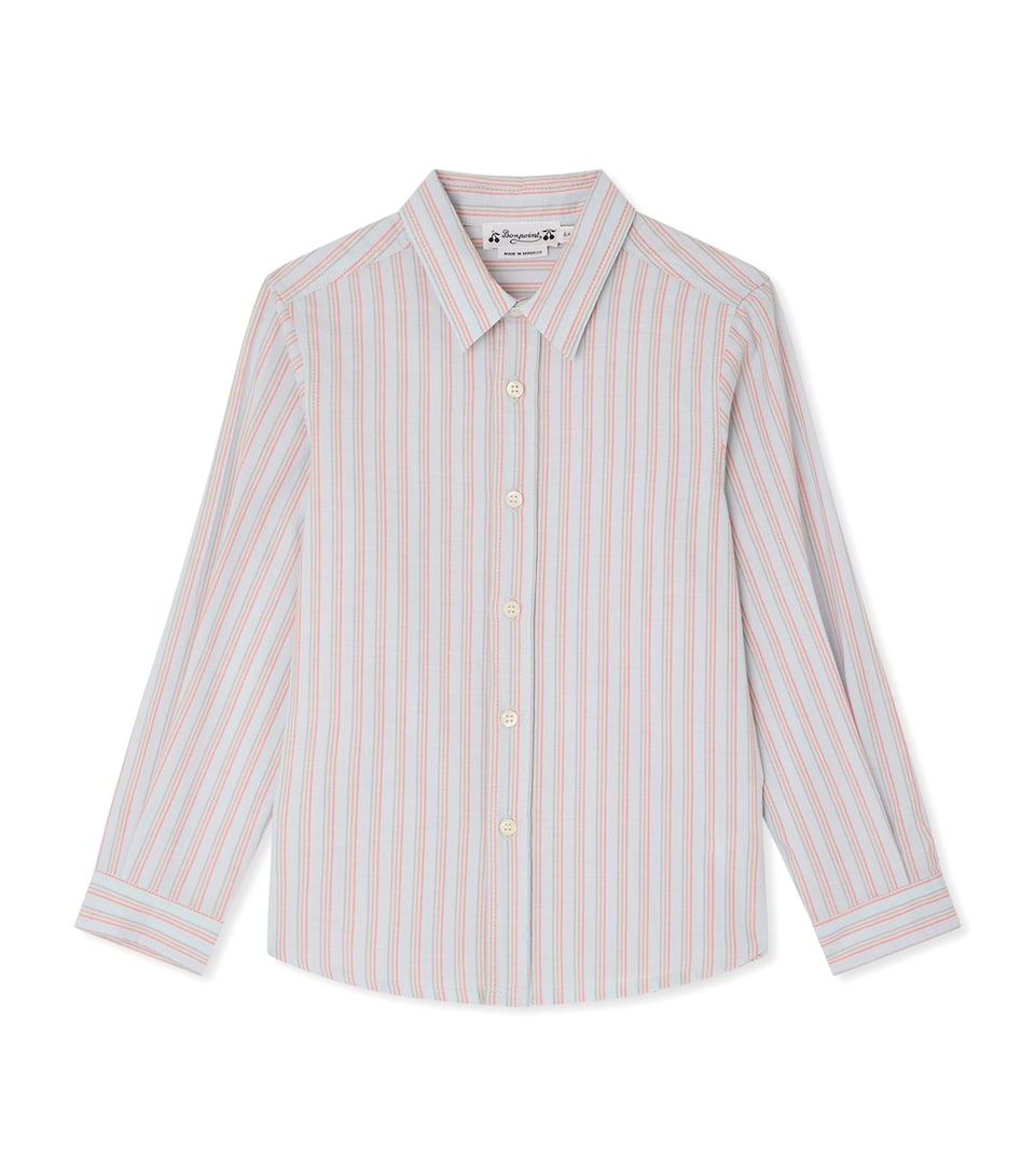 Bonpoint Cotton Stripe Shirt (10-14 Years) Ra Bleu Aqua