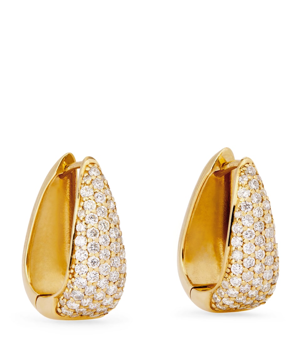 Mini Yellow Gold and Diamond Edith Elongated Teardrop Huggie Earrings