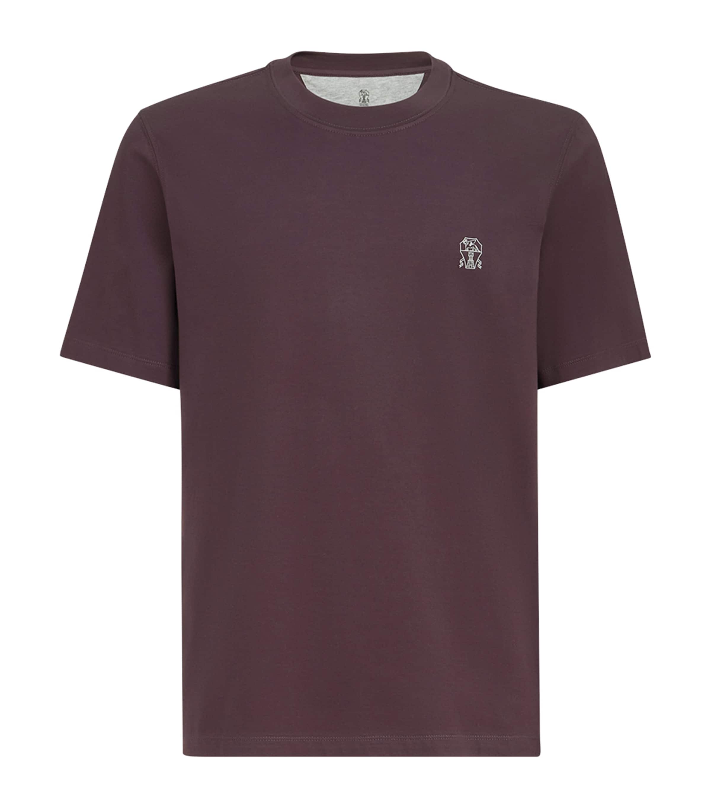 Brunello Cucinelli Mens Cotton Logo T-Shirt Dark Purple