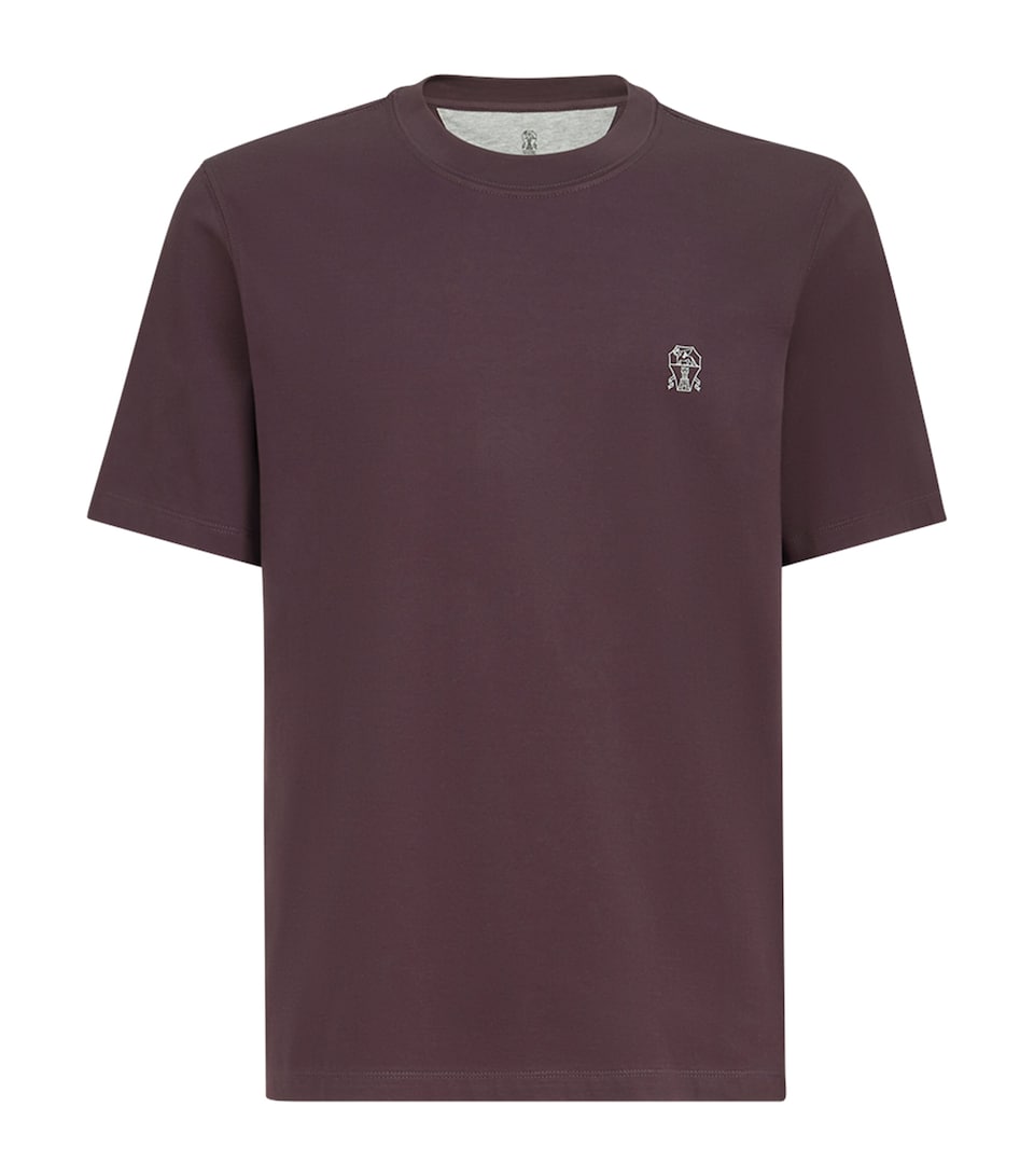 Brunello Cucinelli Mens Cotton Logo T-Shirt Dark Purple
